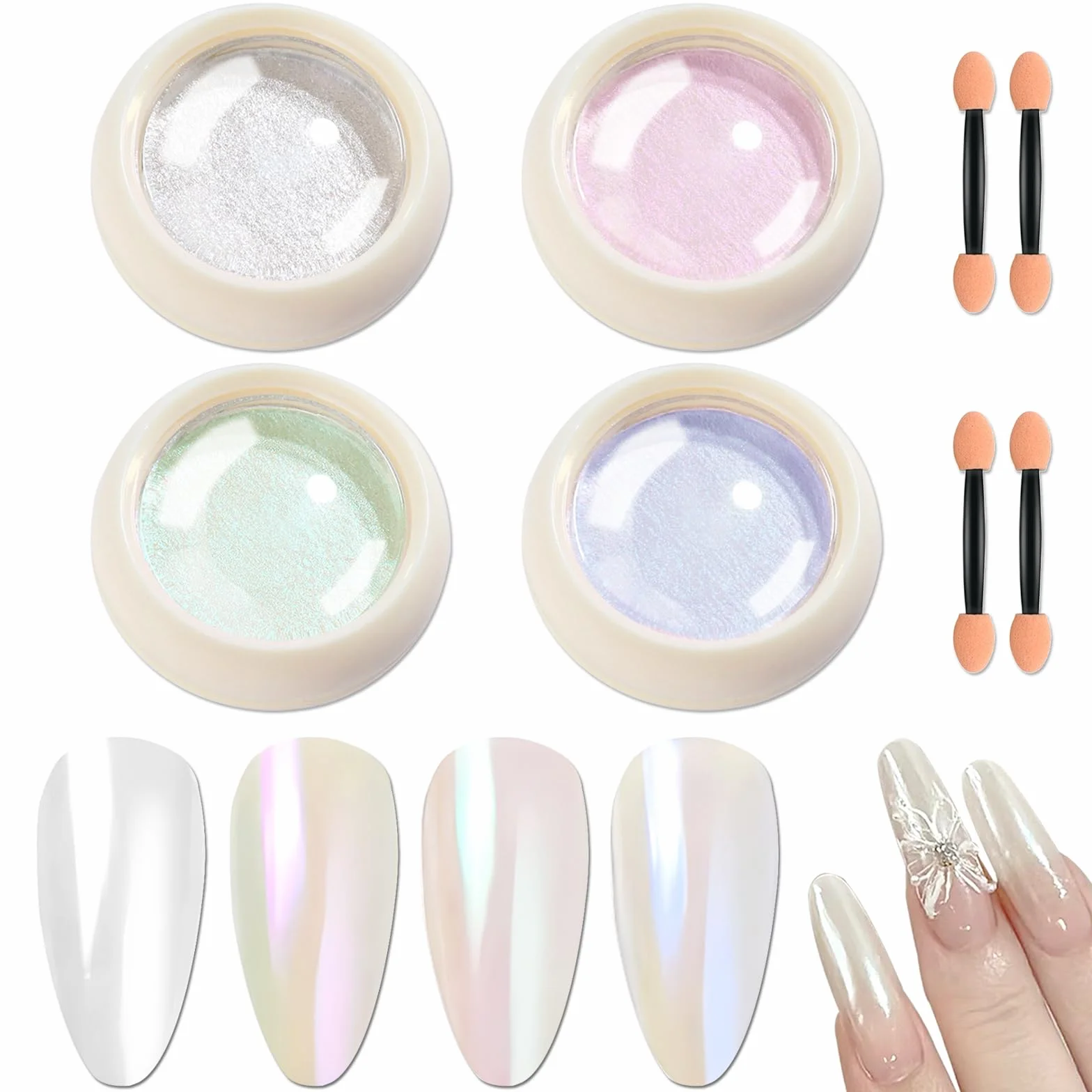 Poudre Chrome Ongle 4 Boîtes, Perles Nail Art Effet Miroir