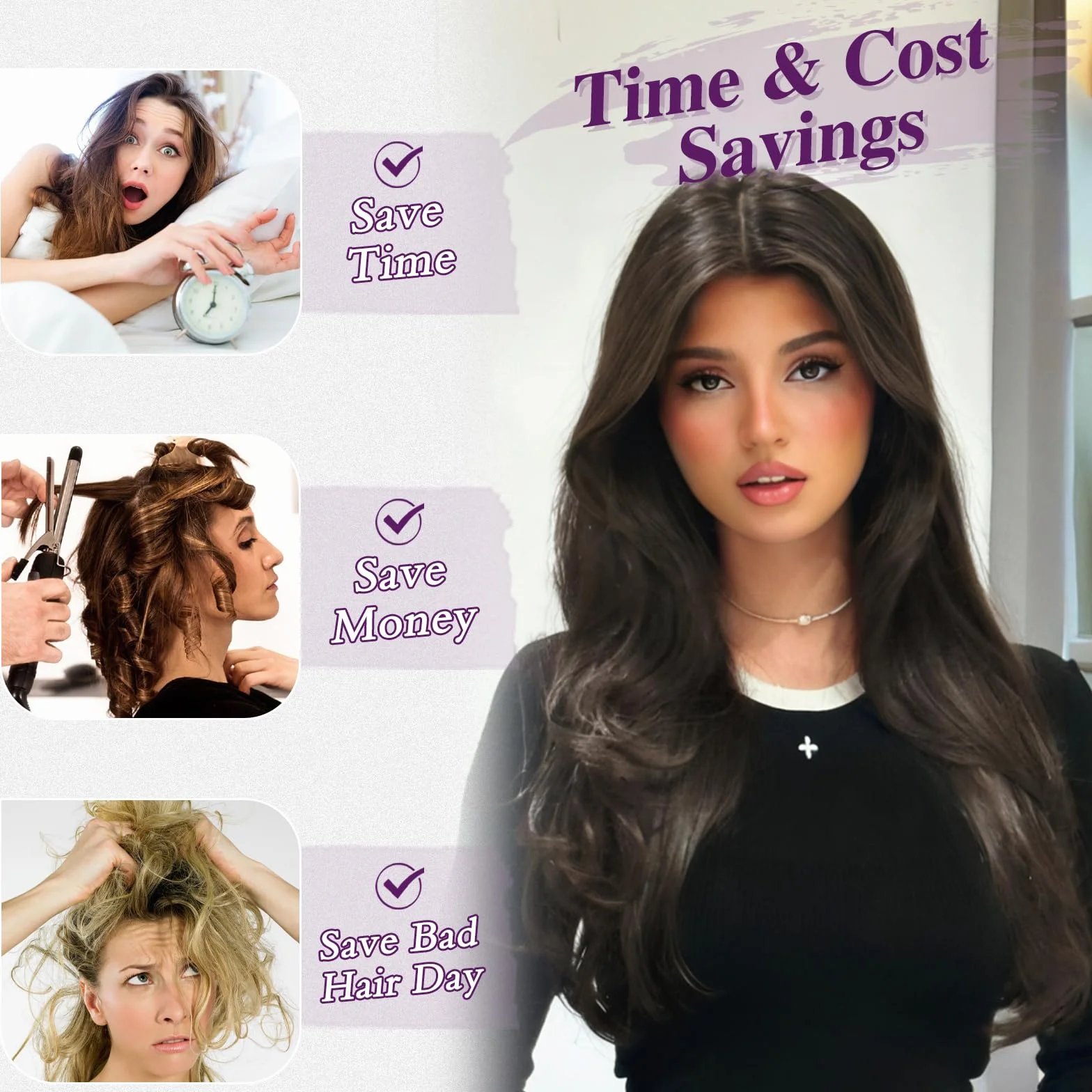BARSDAR Extension Cheveux à Clips Foncé Brun, Longue Ondulées Extension à Clip Cheveux Naturel pour Femme 50cm 5PCS Tête Pleine Extensions Synthétique Postiche - Foncé Brun