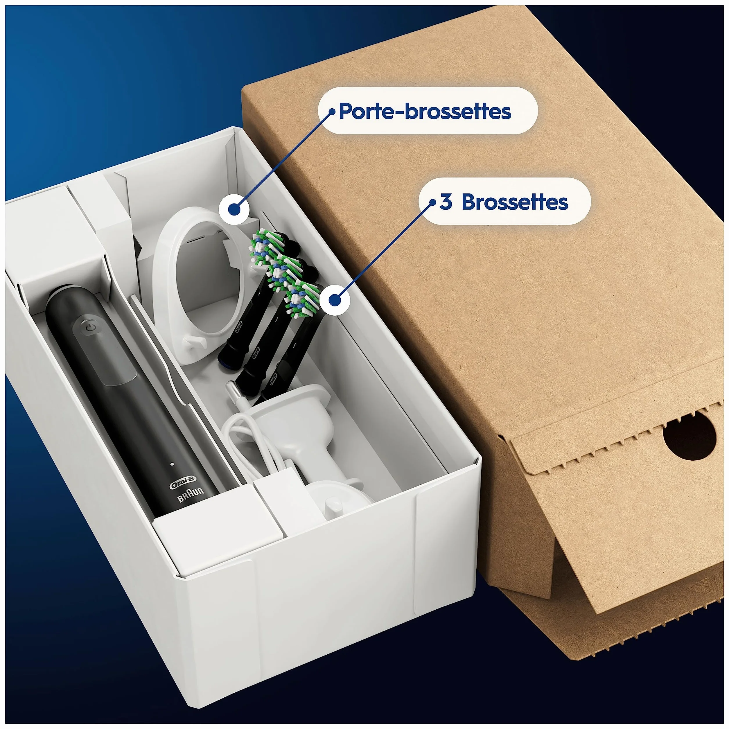 Oral-B Pro 3 Brosse À Dents Électrique Noire, Capteur De Pression, 3 Brossettes De Rechange, Chargeur