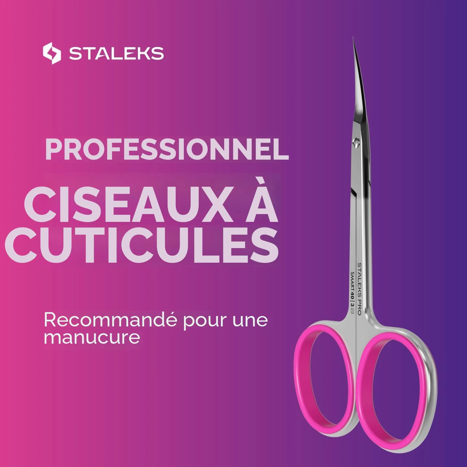 STALEKS Pro Ciseaux Professionnels pour Peau et Cuticule Lames Courbées Classiques Manches Silicone Rose Smart 40 Type 3 SS-40/3