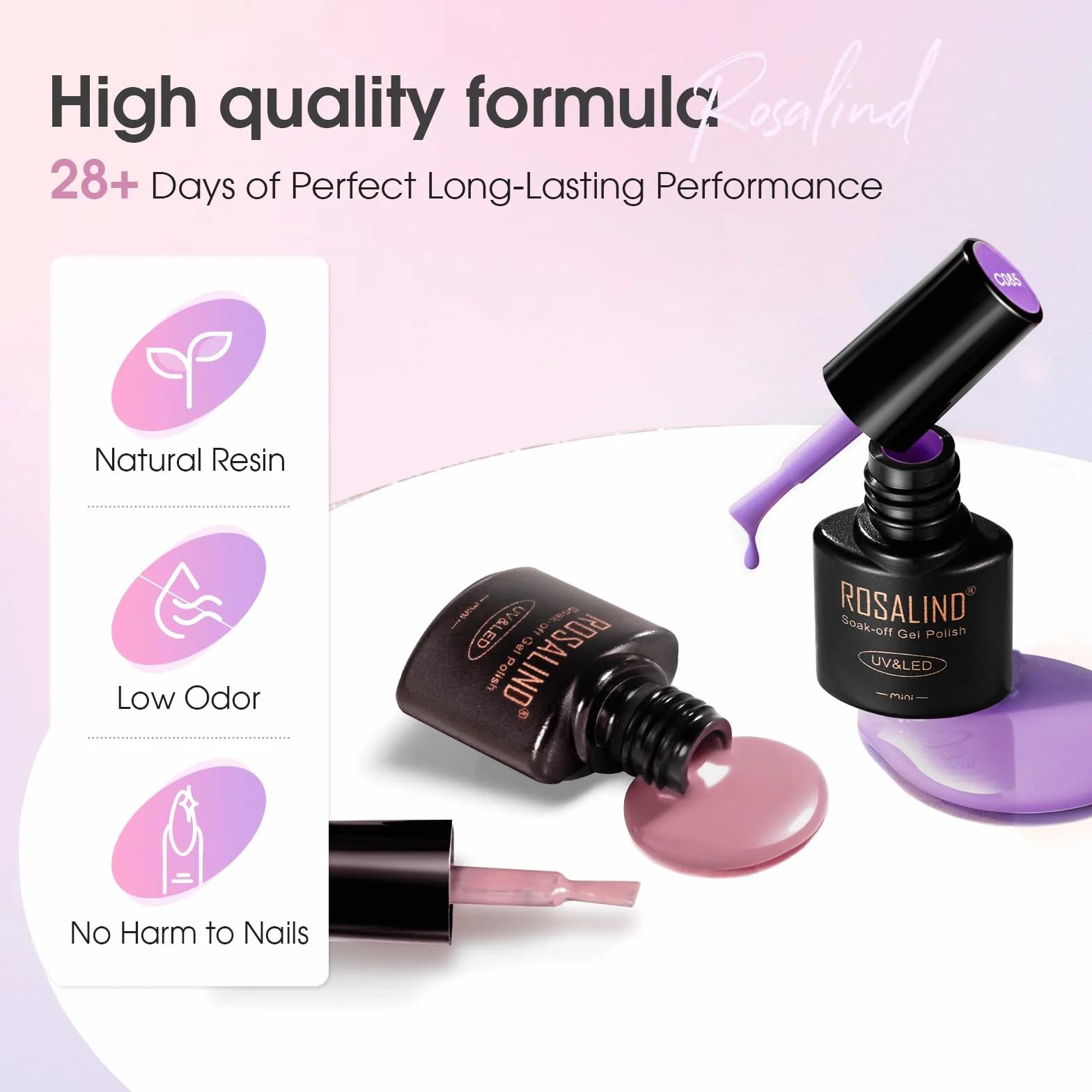ROSALIND Kit Vernis Semi Permanent avec UV LED Lampe, 12+4 PCS Blanc Rose Bleu Vert Violet Couleurs Vernis Gel, Kit Ongle Gel UV Manucure Cadeau pour Débutant Démarrage