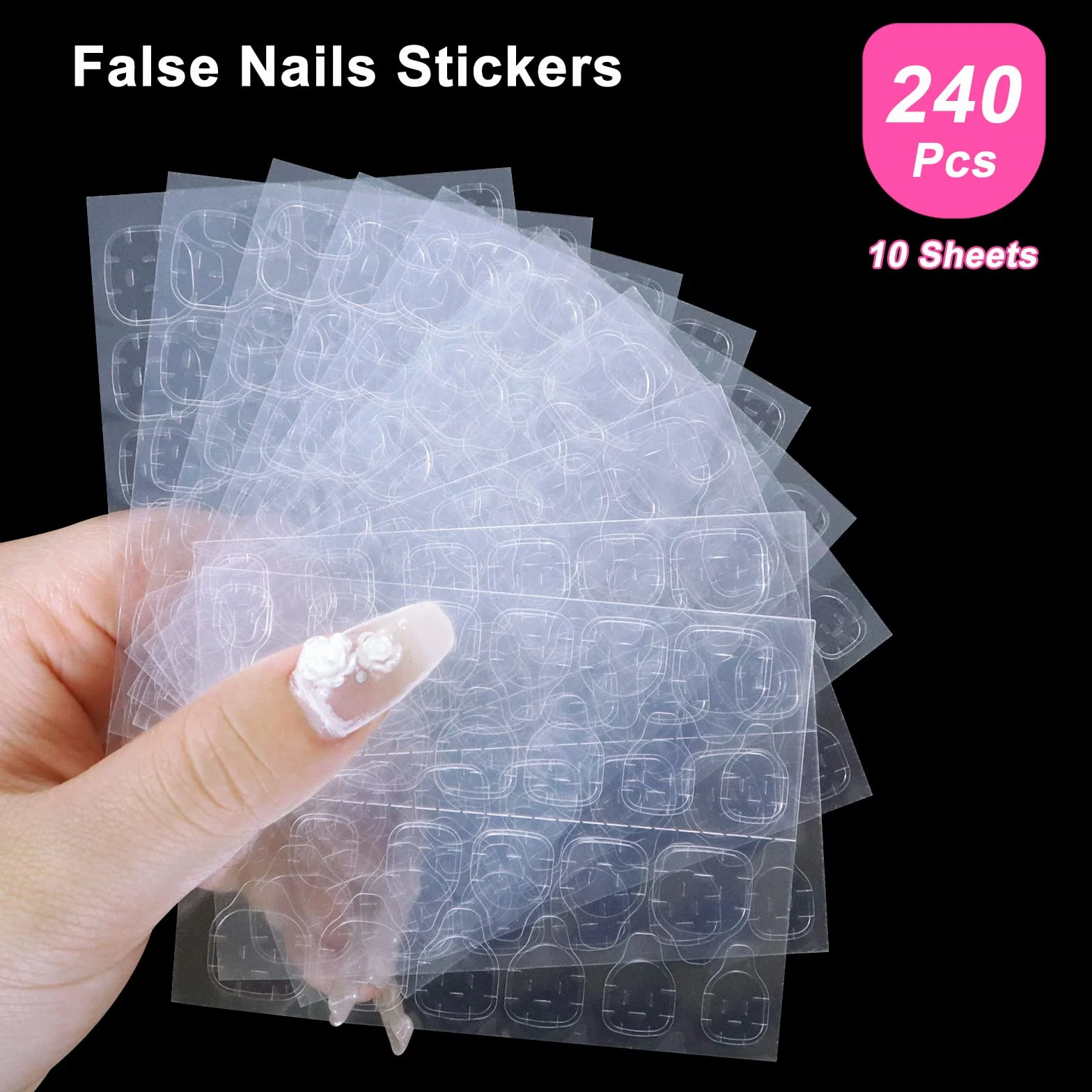 Autocollants à Ongles 240 Pcs, Faux Onglets Autocollants Double Face, Adhésif Transparent pour Nail Art