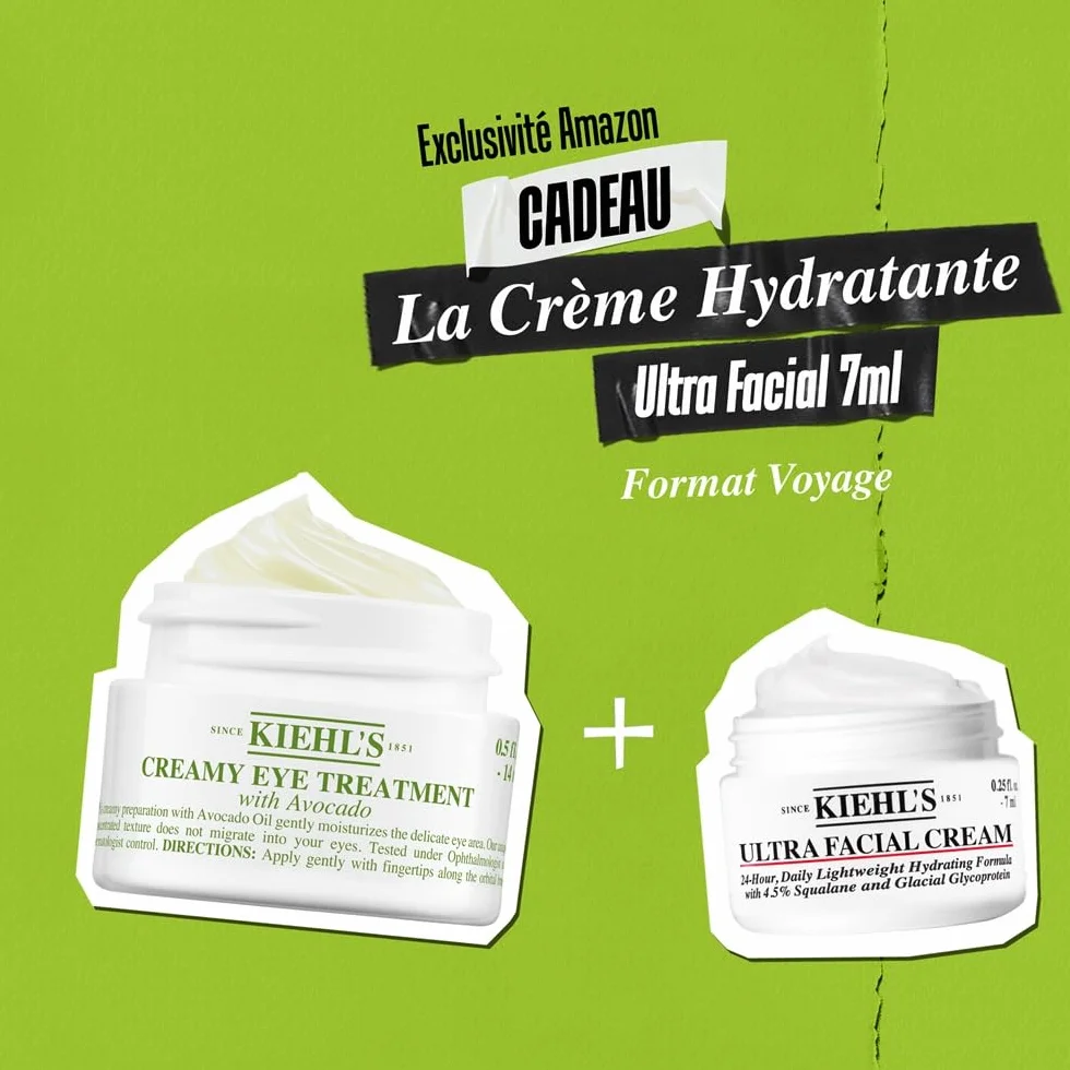 Kiehl's Duo Crème Contour des Yeux à l'Avocat 14ml + Mini Ultra Facial Cream, Hydrate & Revitalise