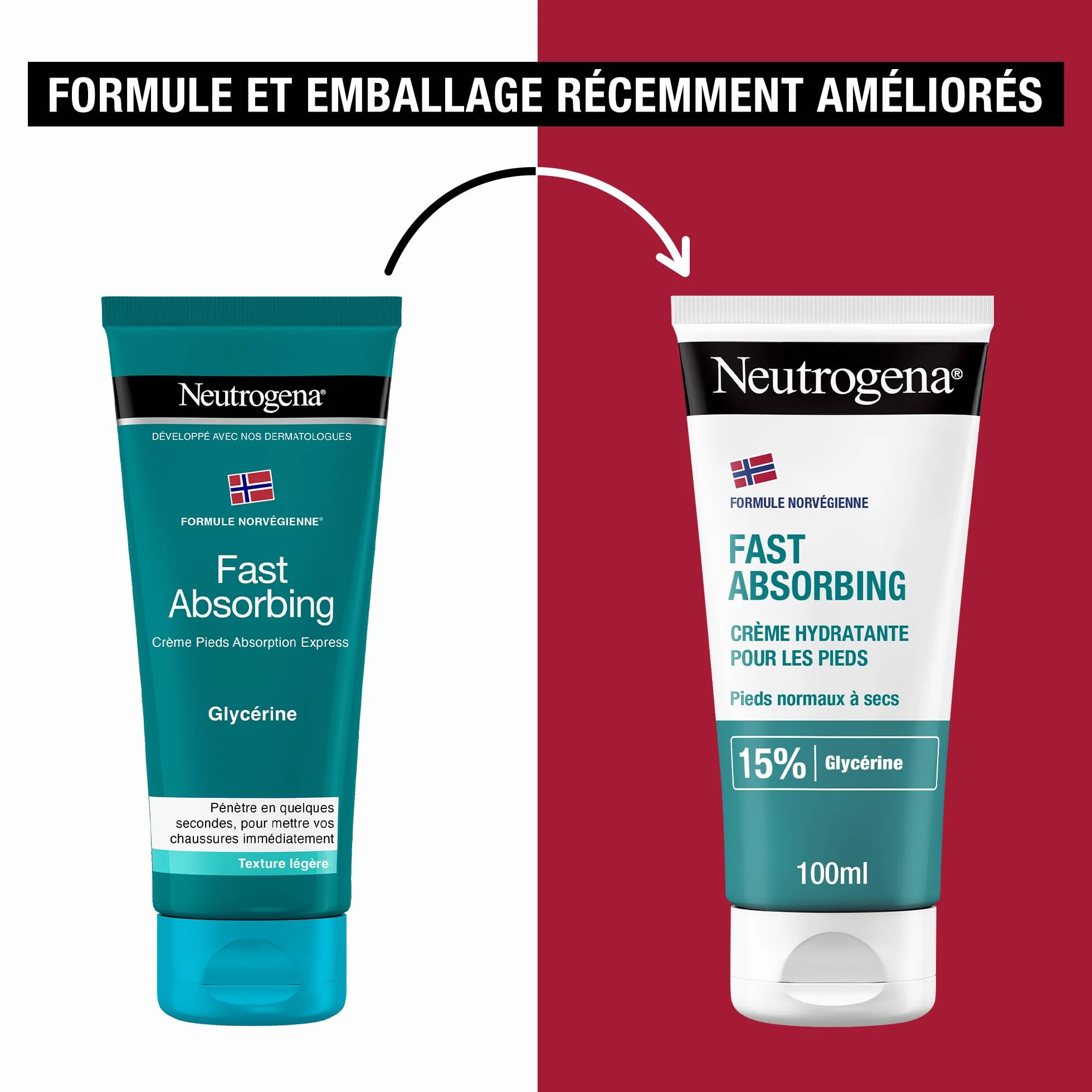 Neutrogena Crème Hydratante Pieds Absorption Rapide 100 ml 15% Glycérine Hydratation 24h