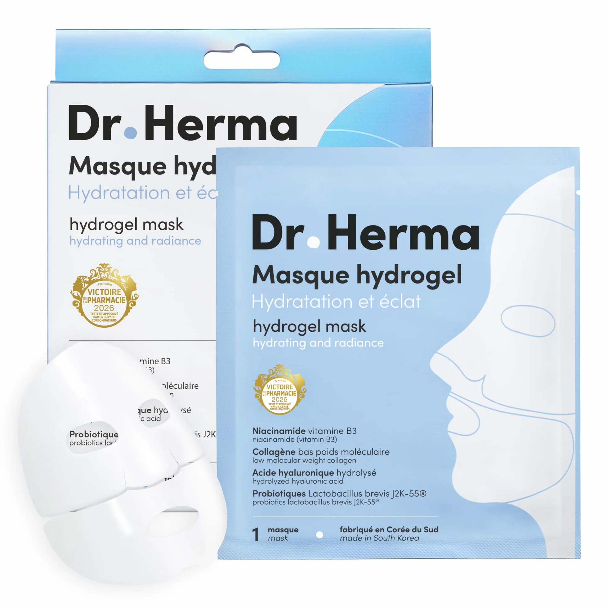 Masque Hydrogel Collagène Acide Hyaluronique Hydratation Intense Anti-Âge Resserrement Pores Hypoallergénique Soin Coréen Visage Premium