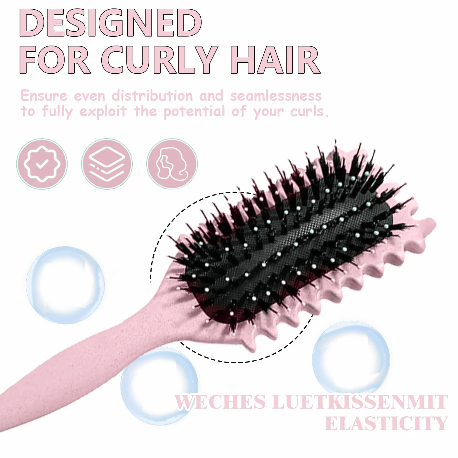 Brosse à boucler coiffante pour cheveux bouclés Rose 24cm
