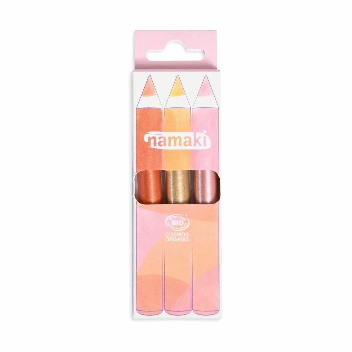 Namaki Crayons de maquillage Enfants Pailletés Jumbo Bio - Cuivre, Or, Rose - Certifiés Cosmos Organic