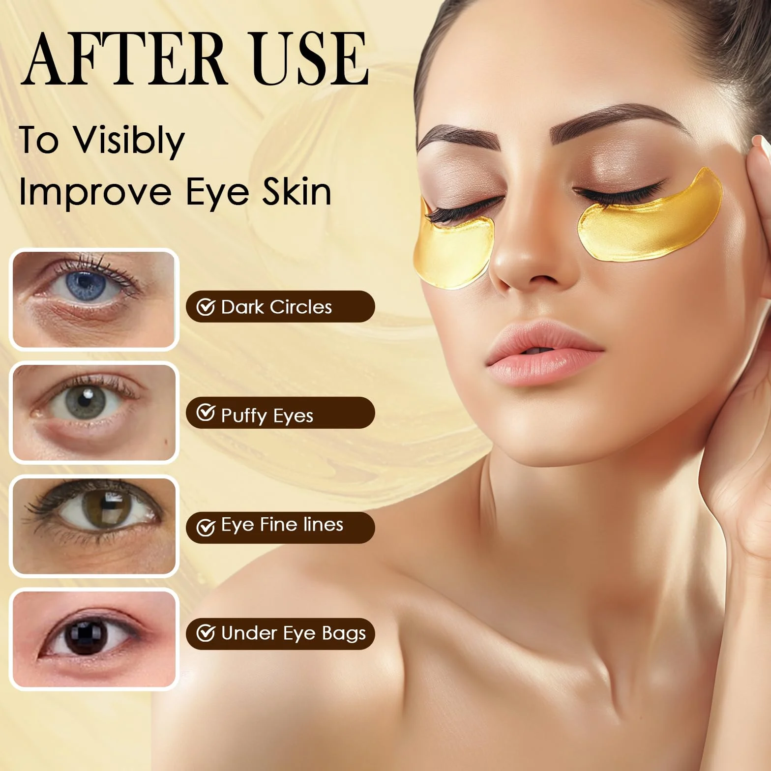 Masque Yeux 24K Or Patchs Hydratant Anti-Rides Poches Fatigue Soin Contour