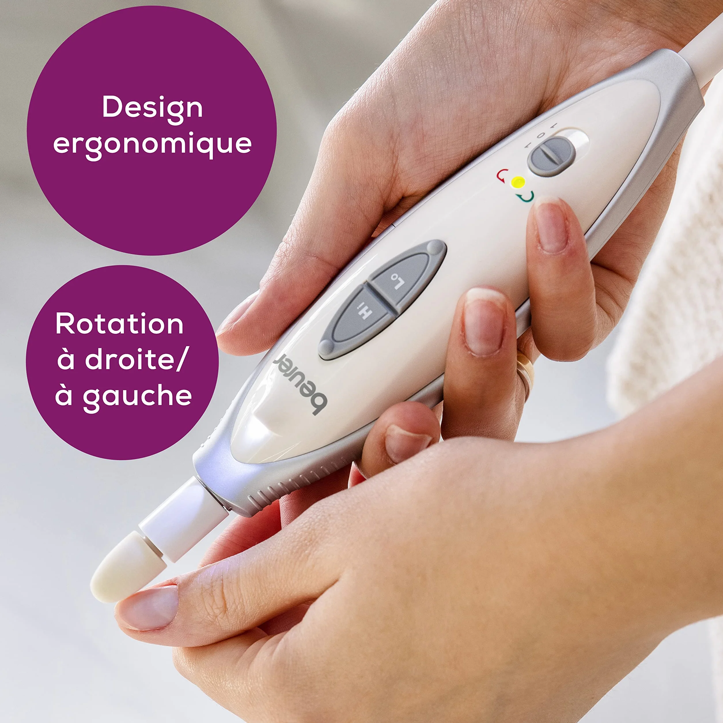 Beurer MP 41 Ponceuse électrique pour ongles, manucure pédicure professionnelle, 7 accessoires, lumière LED, pochette de rangement