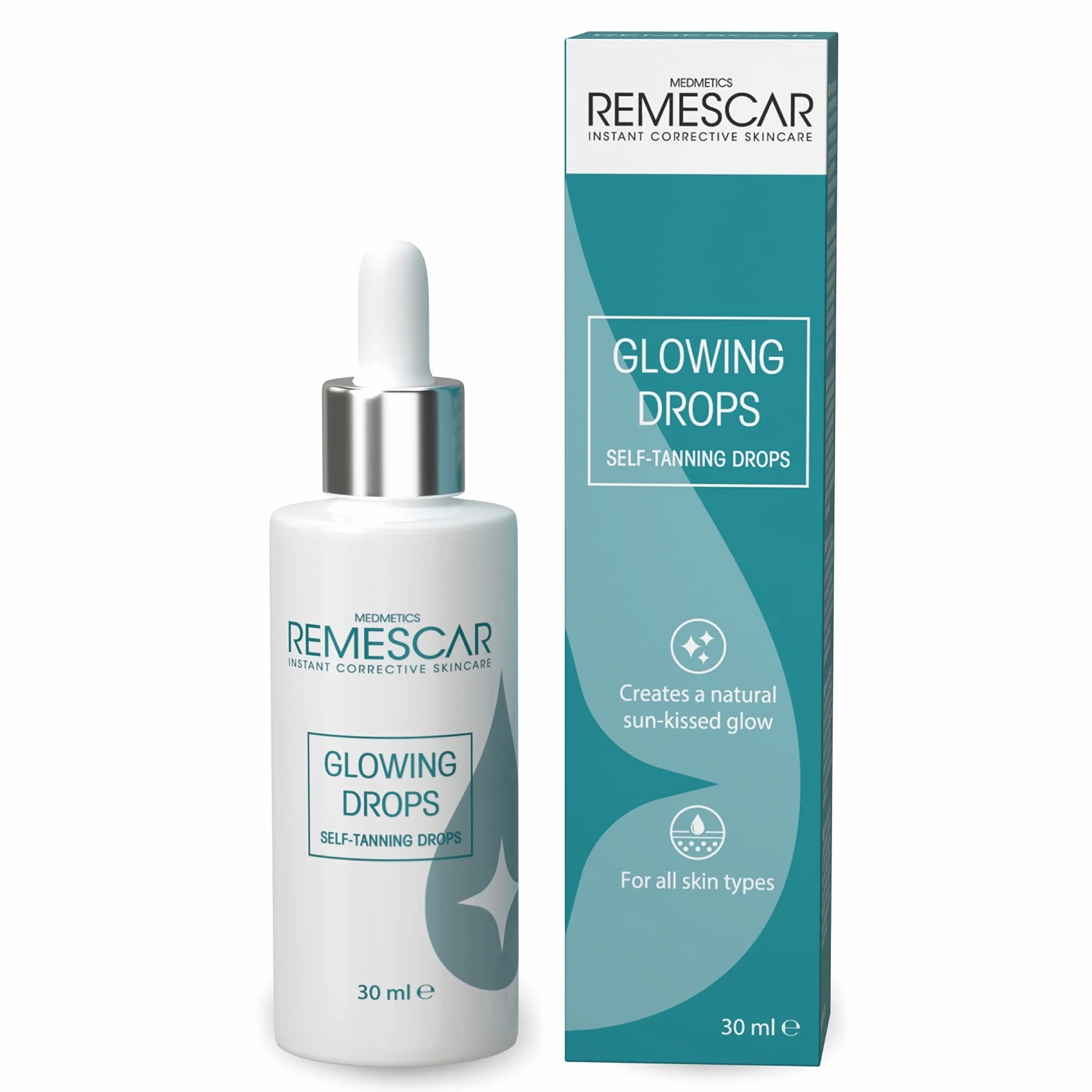 Remescar Glowing Drops 30ml – Gouttes Autobronzantes Visage & Corps – Bronzage Progressif & Éclat Naturel – À Mélanger à Votre Crème Hydratante