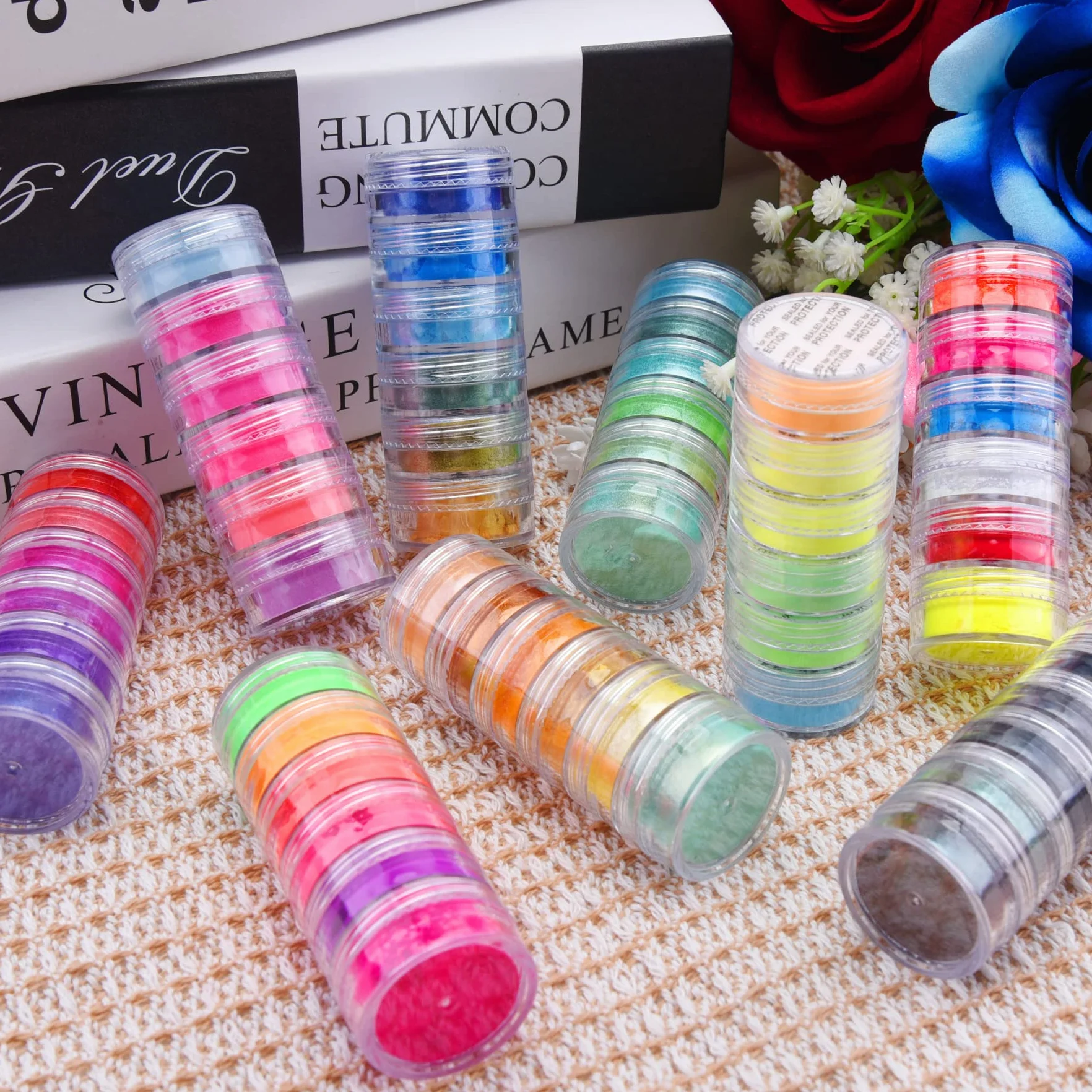 Poudre à Ongles Pigment Fluorescente 54 Couleurs Nail Art Poudre Iridescent Duufin