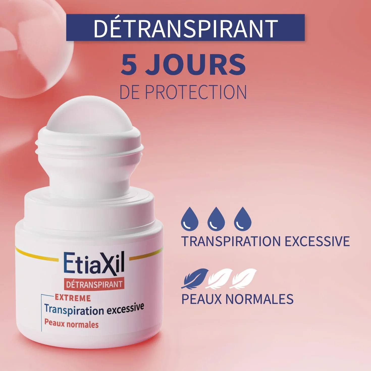 ETIAXIL Déodorant Détranspirant Traitement Transpiration Excessive Aisselles EXTREME Peaux Normales Efficacité 5 jours 15 ml