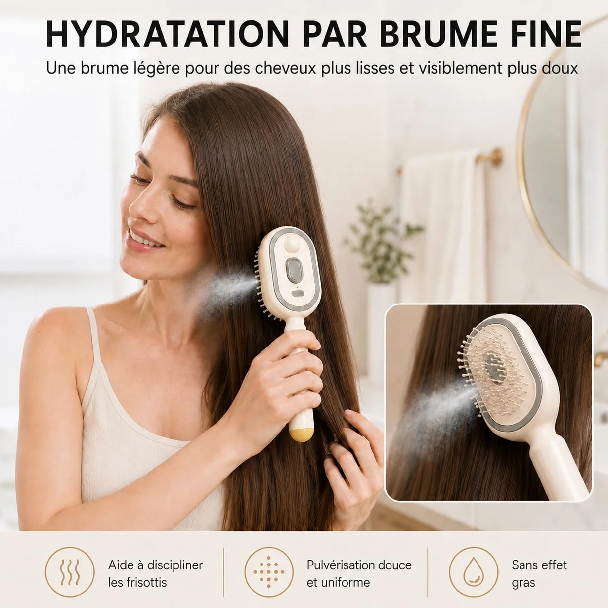 Peigne De Massage Electrique a Spray, Brosse Vapeur Cheveux 5 en 1 avec Brume Fine, Mode Lumière Rouge, Nettoyage Rétractable, Anti-Nœuds et Antistatique pour Cheveux Frisottés (Rose)