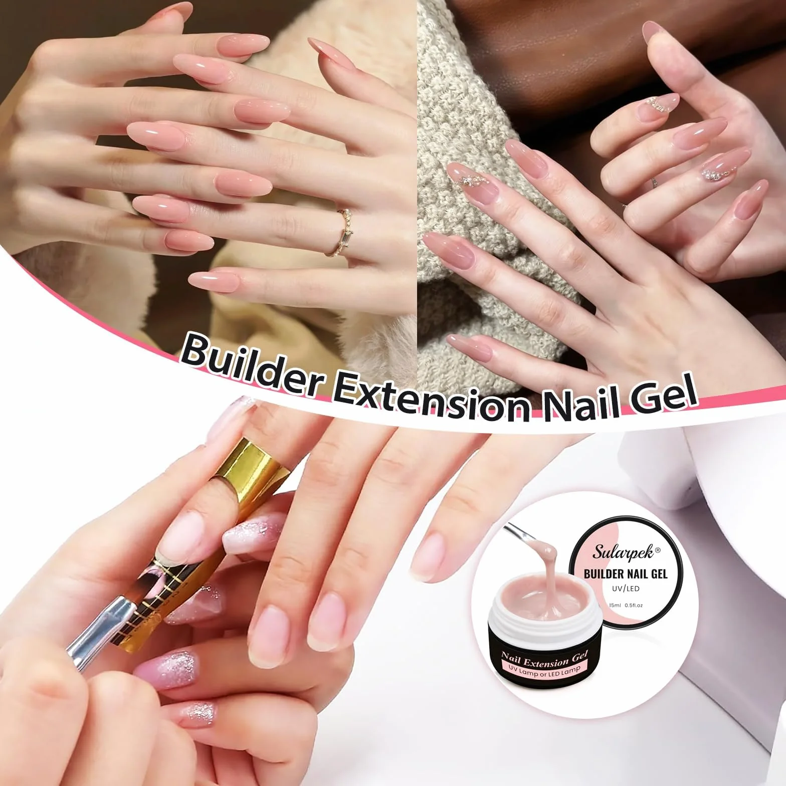 Gel Construction Ongle UV 15 ML Builder Gel Base Gel UV Ongles Renforcement Extension Nail Art Manucure DIY Milky Rose