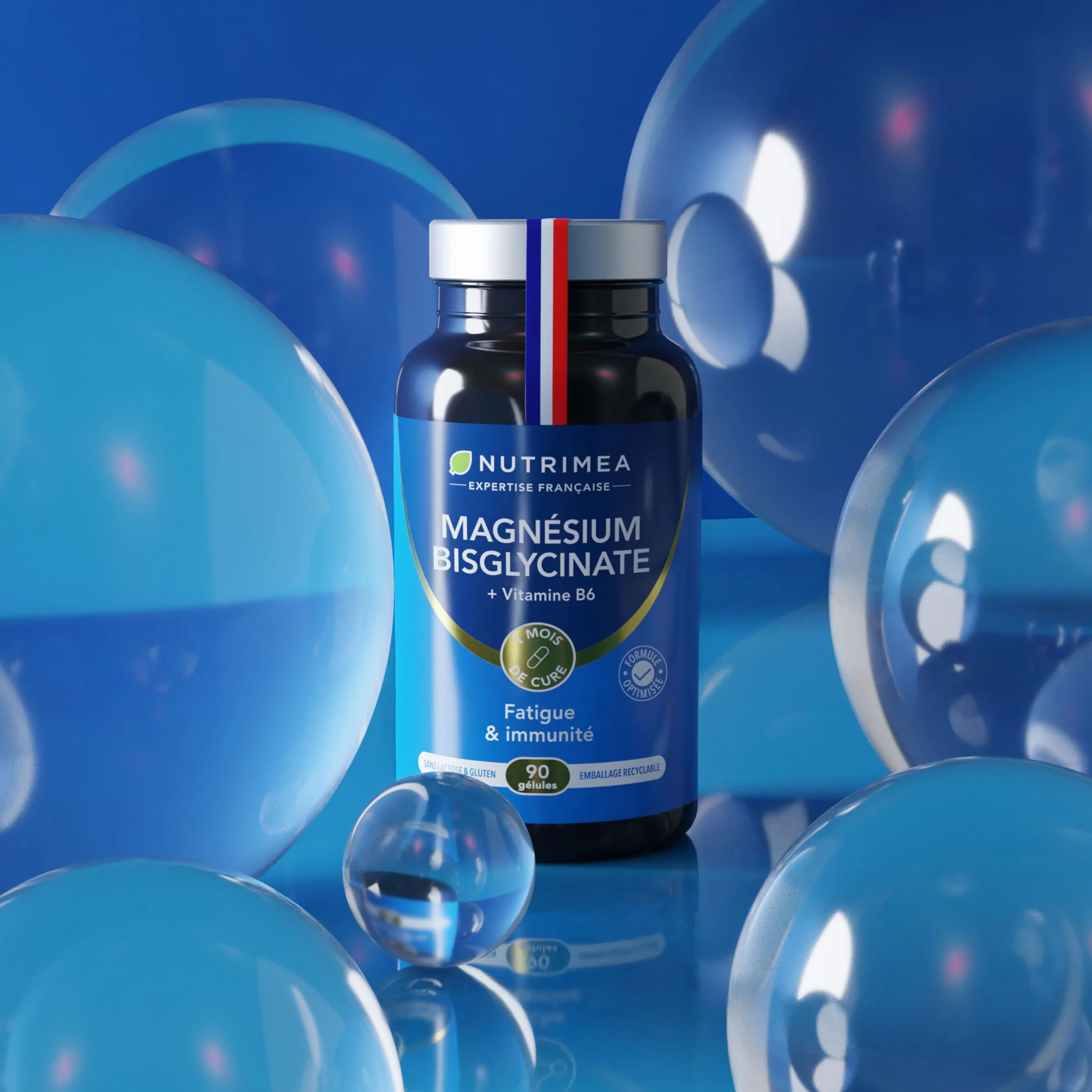 Nutrimea Magnésium Bisglycinate + Vitamine B6 90 Gélules Vegan Sommeil Stress Fatigue Absorption Maximale