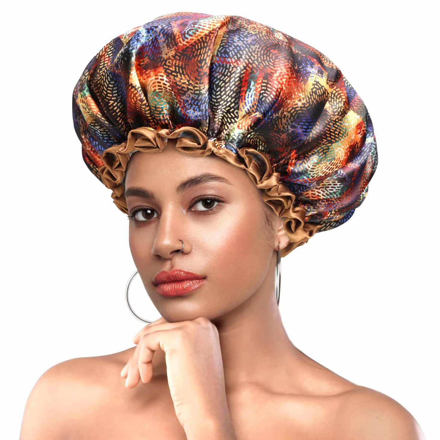 Bonnet de Douche Imperméable Réutilisable pour Femmes Cheveux Épais, Réglable, 2 Pièces