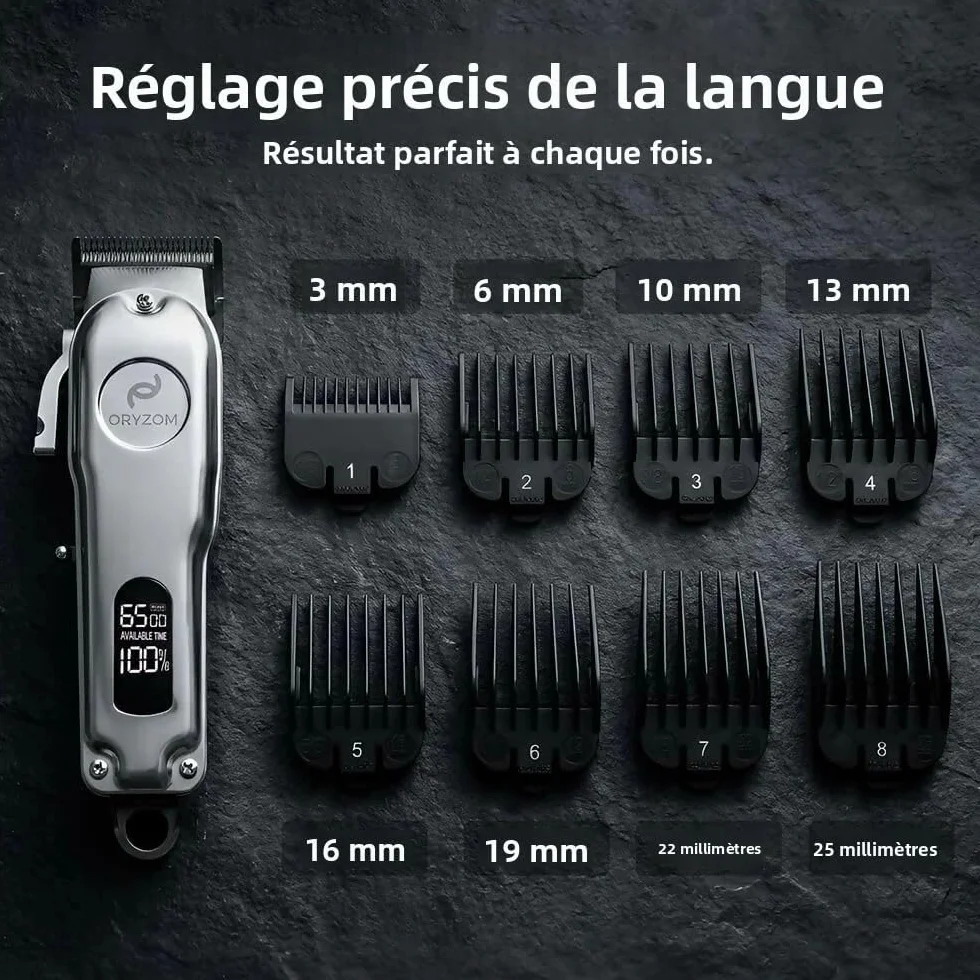 Oryzom ProTrim 2.0 Lames de précision en acier inoxydable Moteur puissant Coupe uniforme Cheveux Barbe Peigne 8 positions Écran LCD Port USB