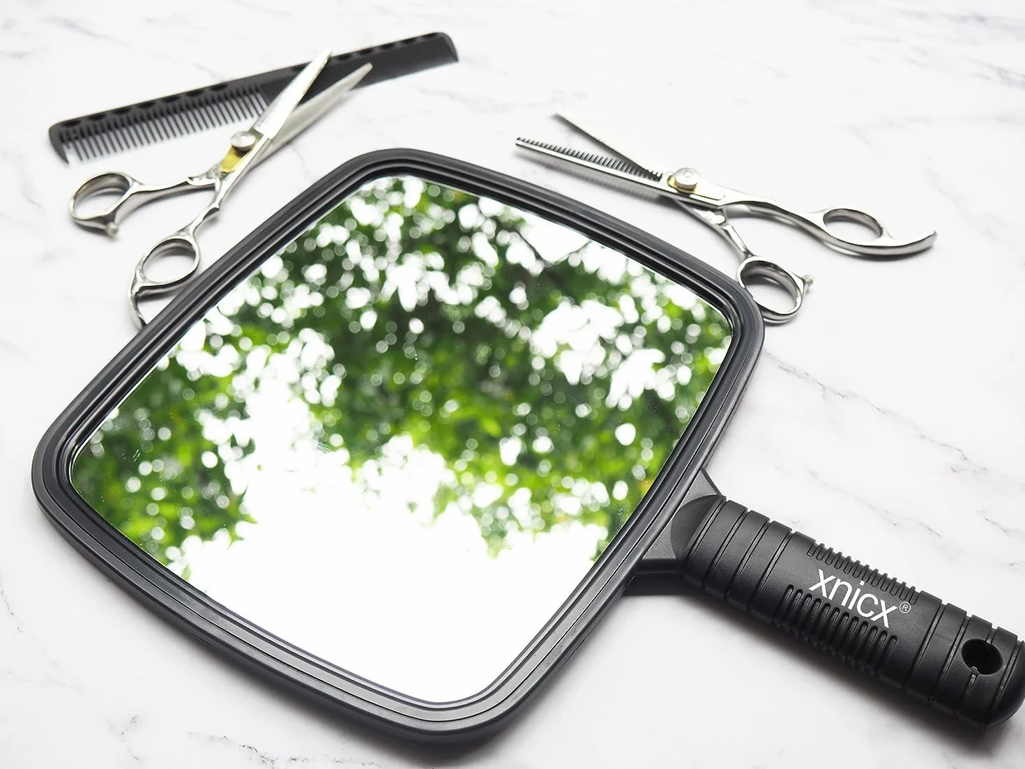 Miroir à Main Professionnel avec Poignée, Miroir Maquillage Ovale Portable 20.1x31cm Noir