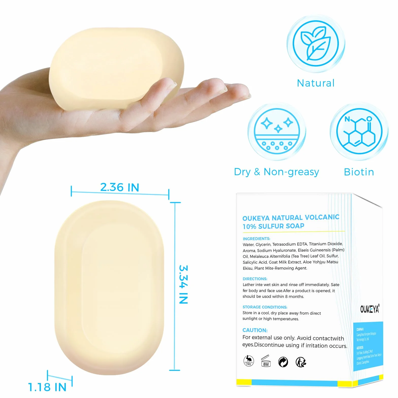 Savon Au Soufre OUKEYA 10% Lait De Chevre Acide Salicylique Huile d'Arbre à Thé Aloe Vera 115g