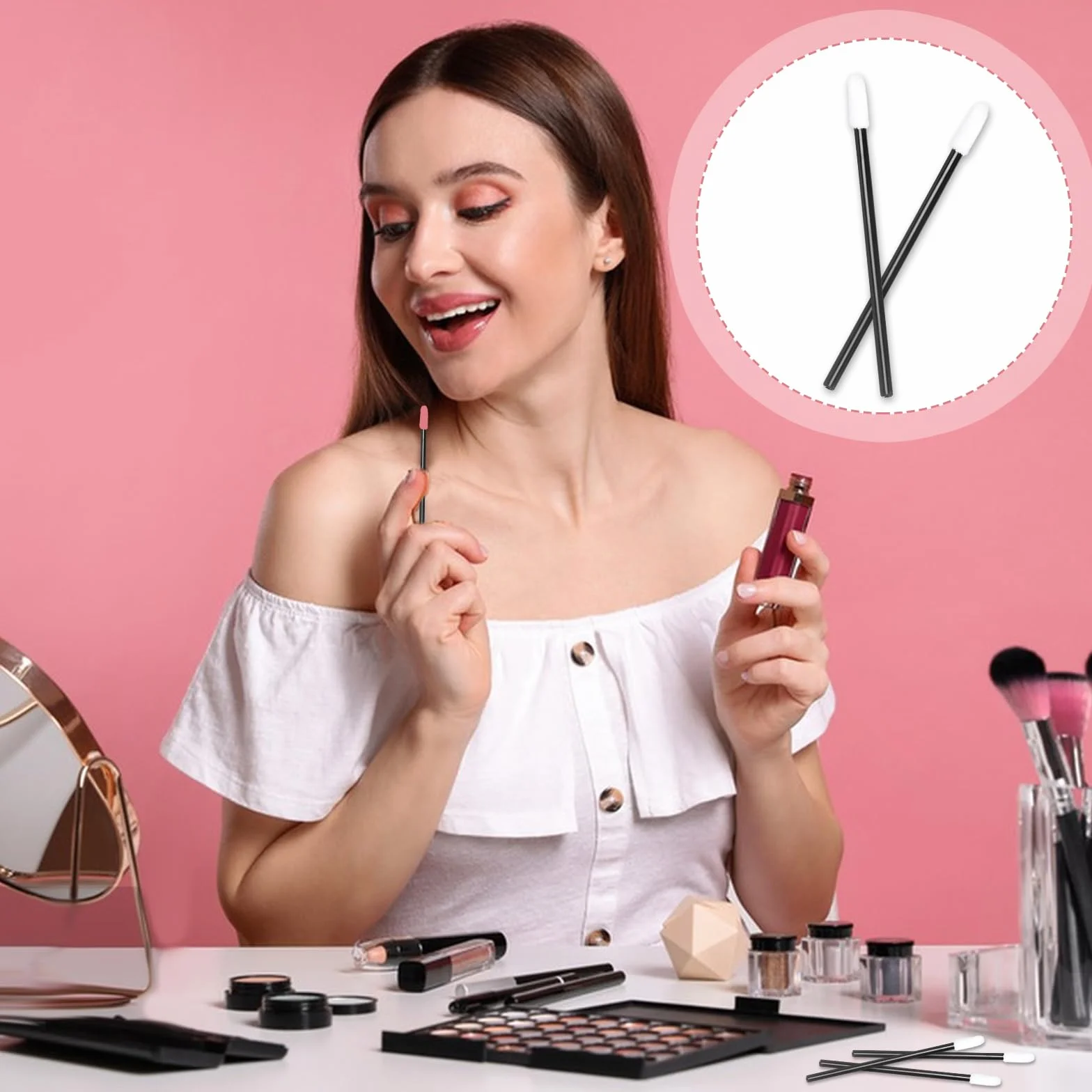 Pinceaux à lèvres jetables 300 pièces, applicateurs de rouge à lèvres, outil de maquillage beauté noir