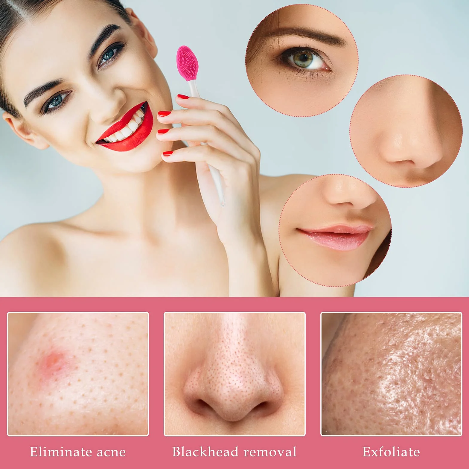 Brosse à Gommage à Lèvres Double Face Silicone Exfoliant Mini Pinceau Nettoyant 5pcs