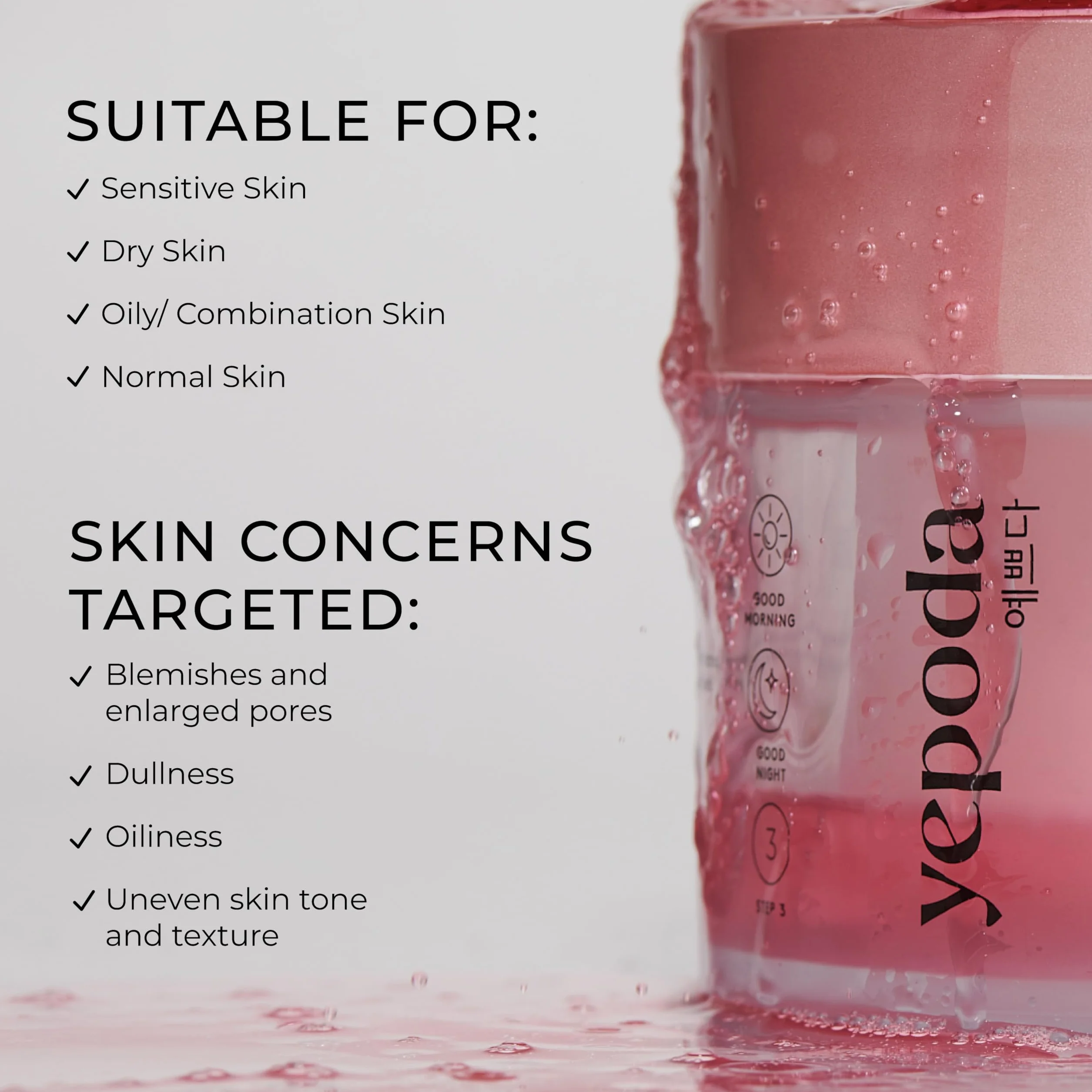 Yepoda The Porefect Pad, tampons toniques exfoliants à l'eau de rose, AHA, BHA & PHA, 60