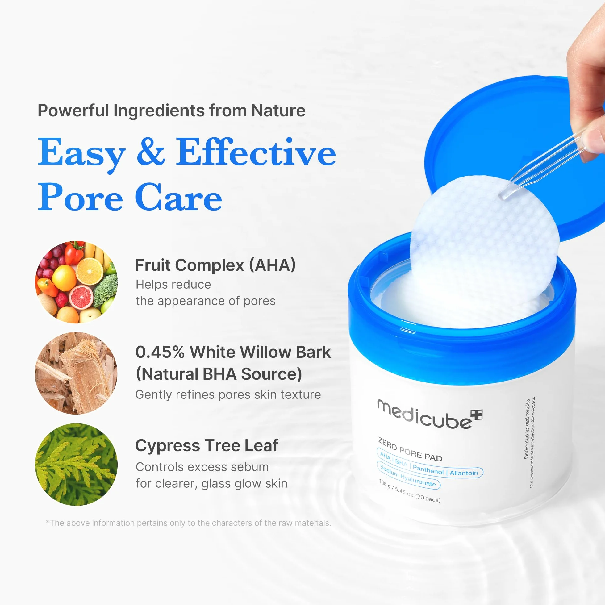 Medicube Zero Pore Pads 2.0, Tonifiants Visage Double Texture Exfoliation Soin Pores 4,5% Acide Lactique AHA 70 Pièces