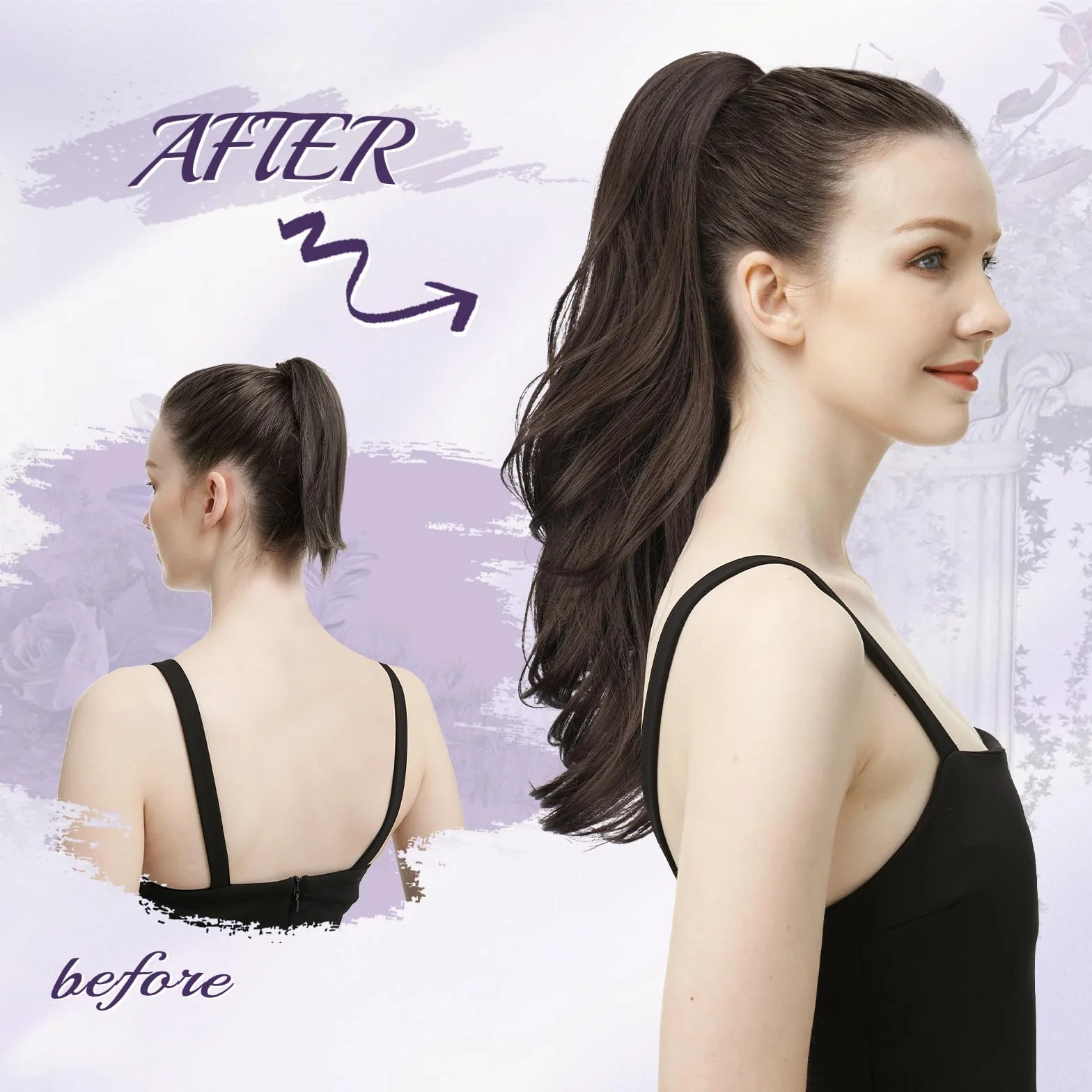 FESHFEN Extension Queue de Cheval avec Cordon, Naturel Ponytail Extensions de Cheveux Ondulées Synthétiques Blond Miel Mélangé Brun Clair Postiche Bouclés pour Femmese, 50 cm