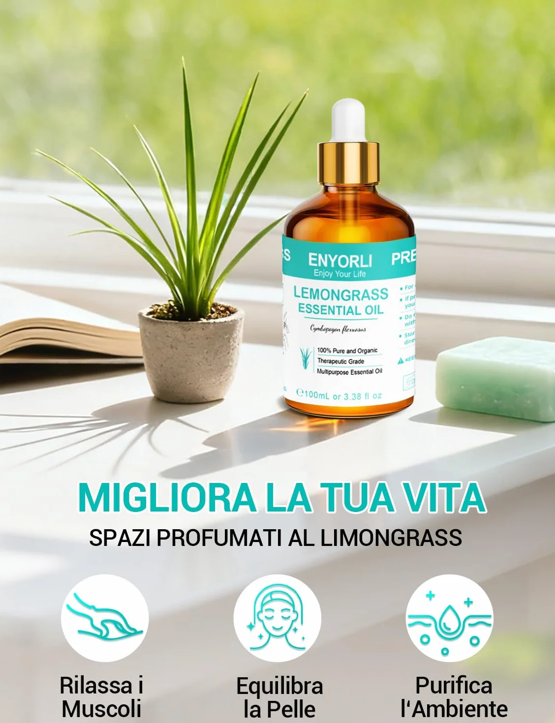 Huile Essentielle de Citronnelle 100 ml – 100% Naturelle, Arôme Frais Citronné – Pour Diffuseur, Aromathérapie