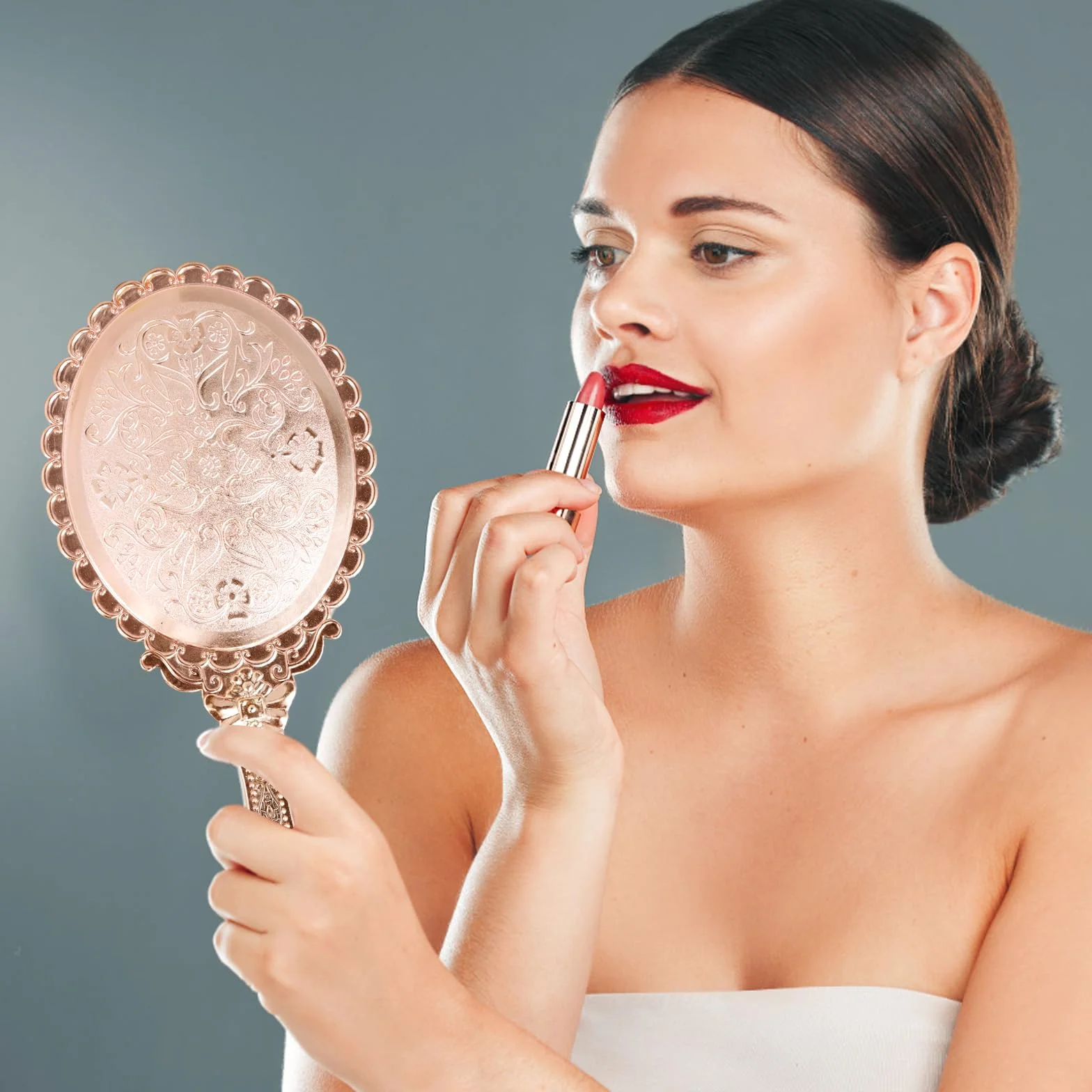 Miroir de Poche Vintage Miroir à Main Miroir de Voyage Miroir de Maquillage Or Rose