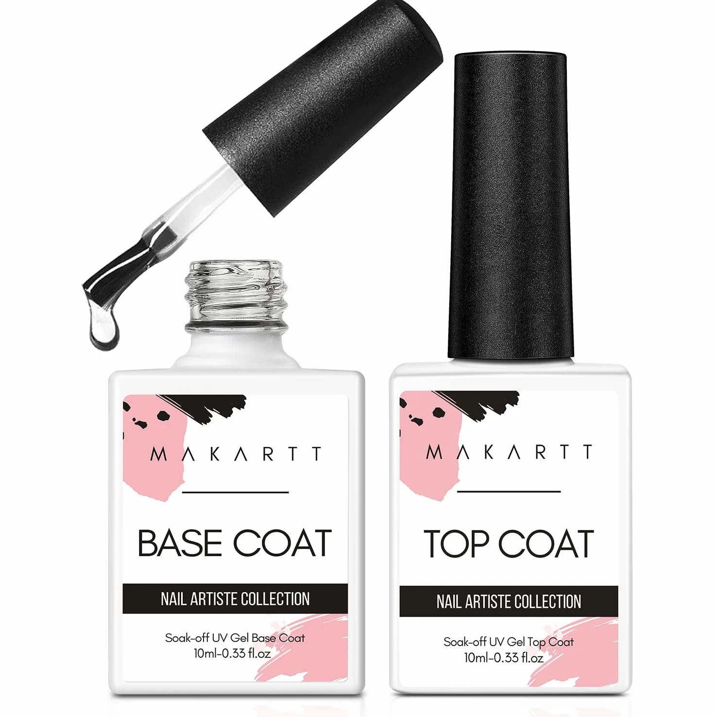 Makartt Top Coat Semi Permanent Base Top Coat Vernis à Ongles Gel Longue Tenue Finition Brillante Lampe UV LED Nécessaire 2Pcs