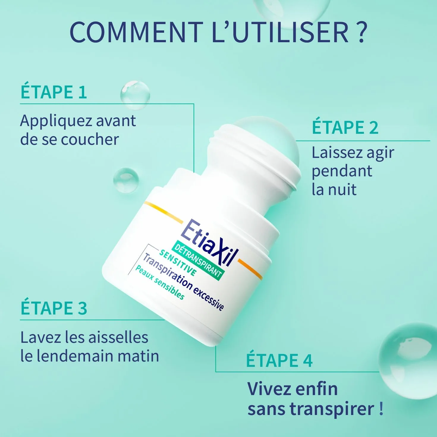 ETIAXIL Déodorant Détranspirant Traitement Transpiration Excessive Aisselles Peaux Sensibles Efficacité 4 jours 15 ml