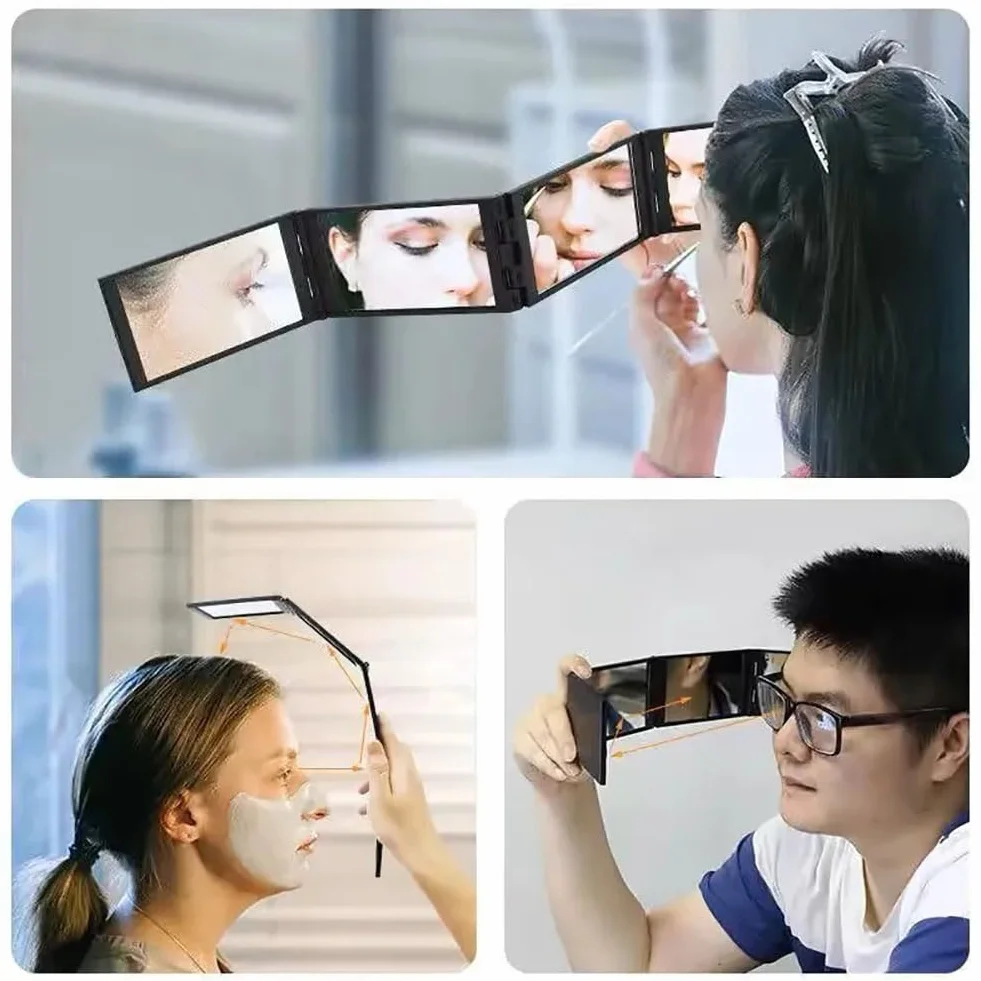 Miroir de Maquillage Pliable à 360 degrés, Miroir à Quatre Voies Portable pour Coiffage et Beauté