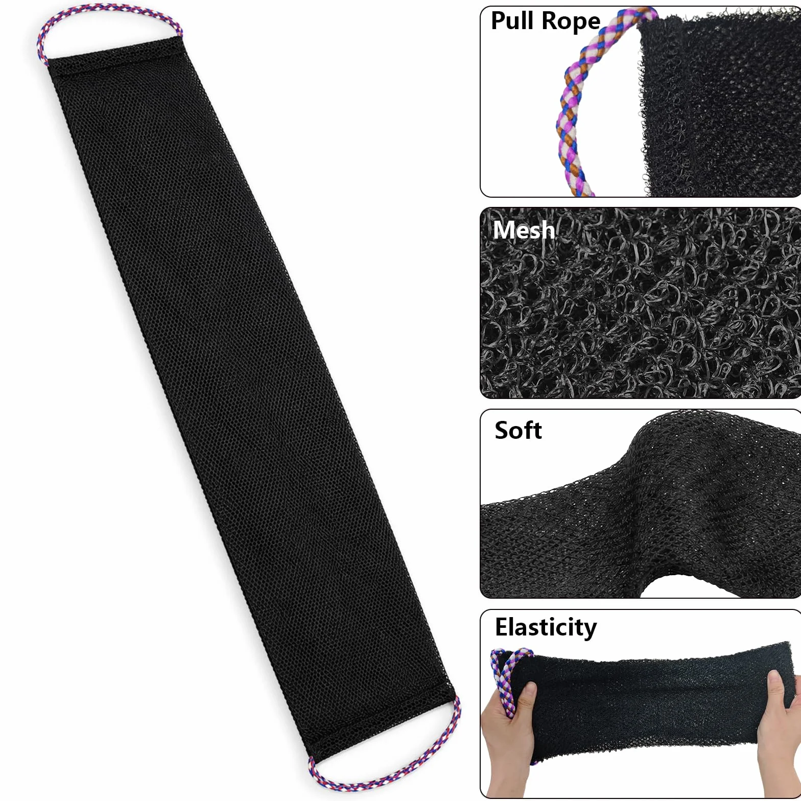 Serviette Exfoliante Réutilisable Filet de Douche Africain Nylon Résistant pour Corps Femmes Hommes Noir Rose