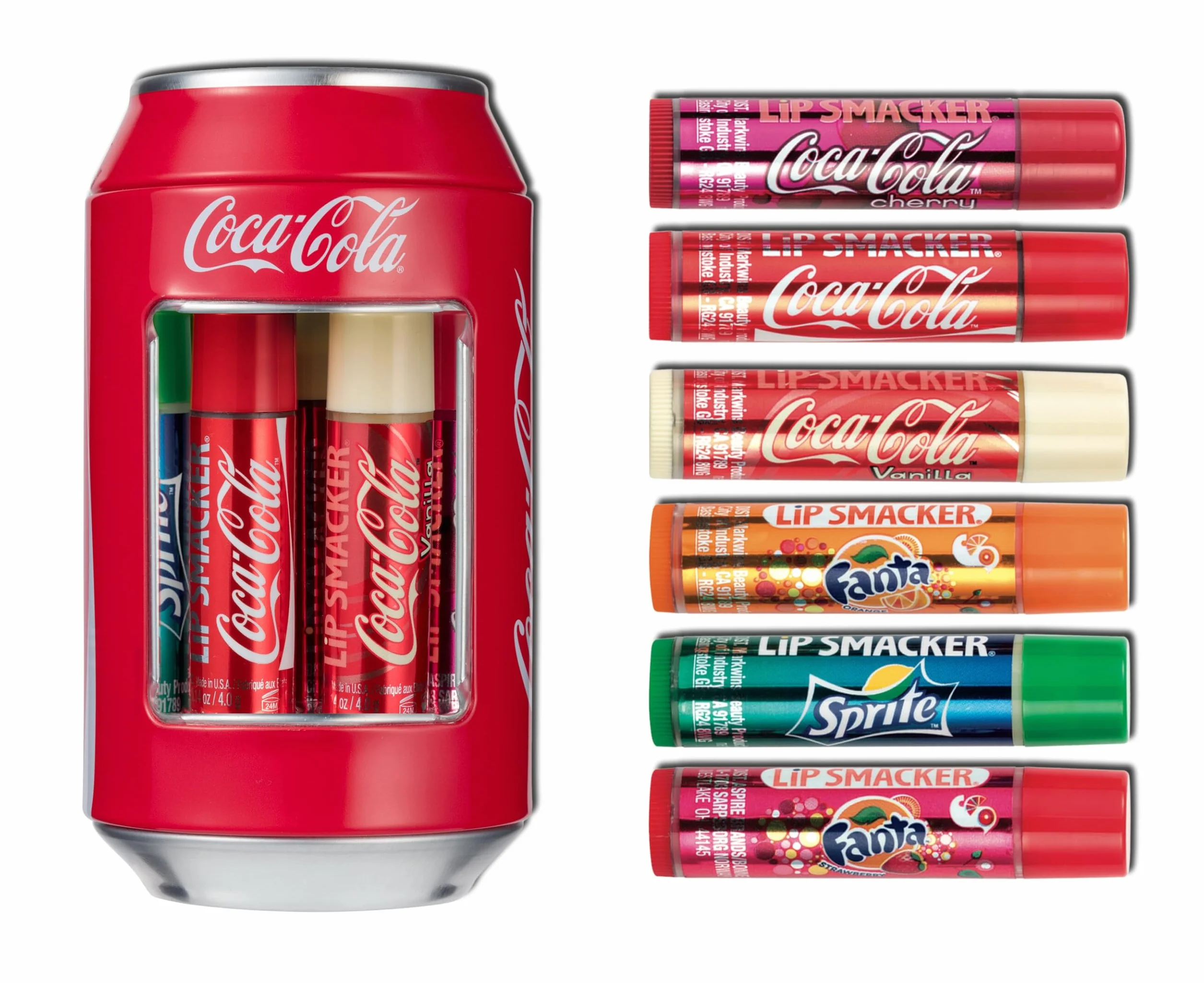 Lip Smacker Collection Canettes Coca-Cola Baumes à Lèvres Parfums Variés Cadeau Sucré Canette Classique 6 Pièces