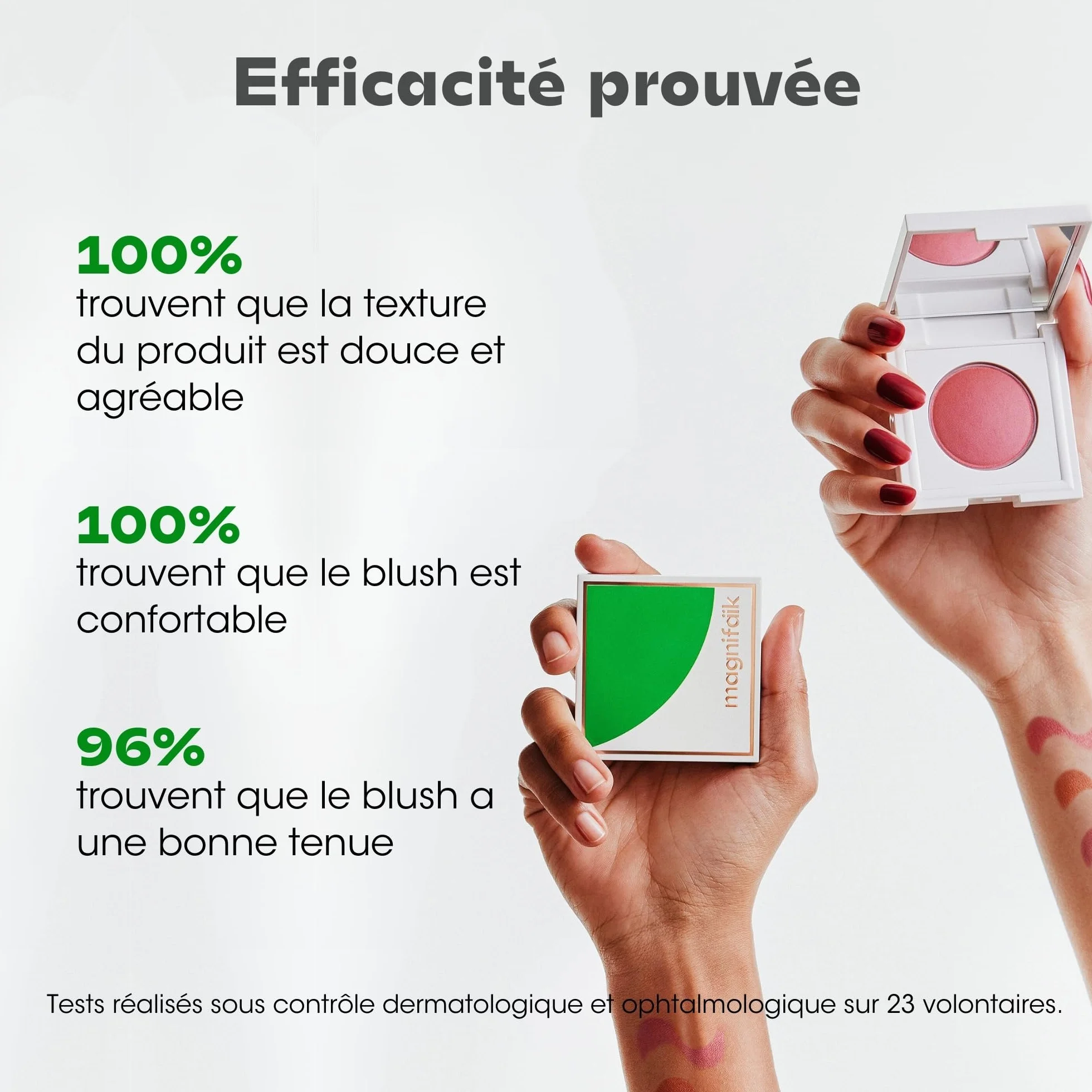 Magnifaïk - Blush - Teinte LAMBADA : orangé abricot - Texture novatrice entre crème et poudre - Résultat naturel sans démarcation - On est dans la couleur !