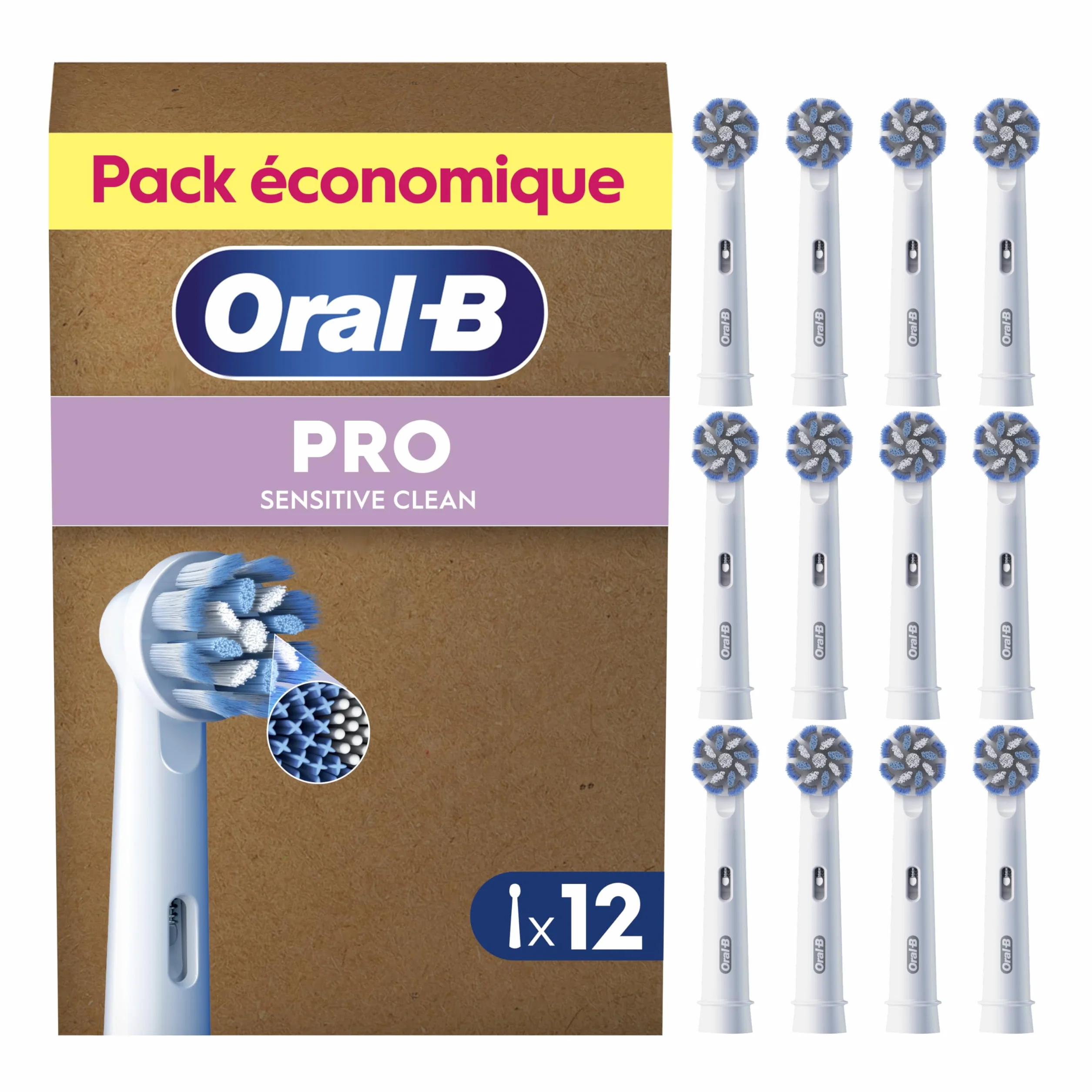Oral-B Brossettes de Rechange Sensitive Clean, Lot de 12, Blanches – Recharges Brosse à Dents Électrique Pro avec Brins Ultra Doux