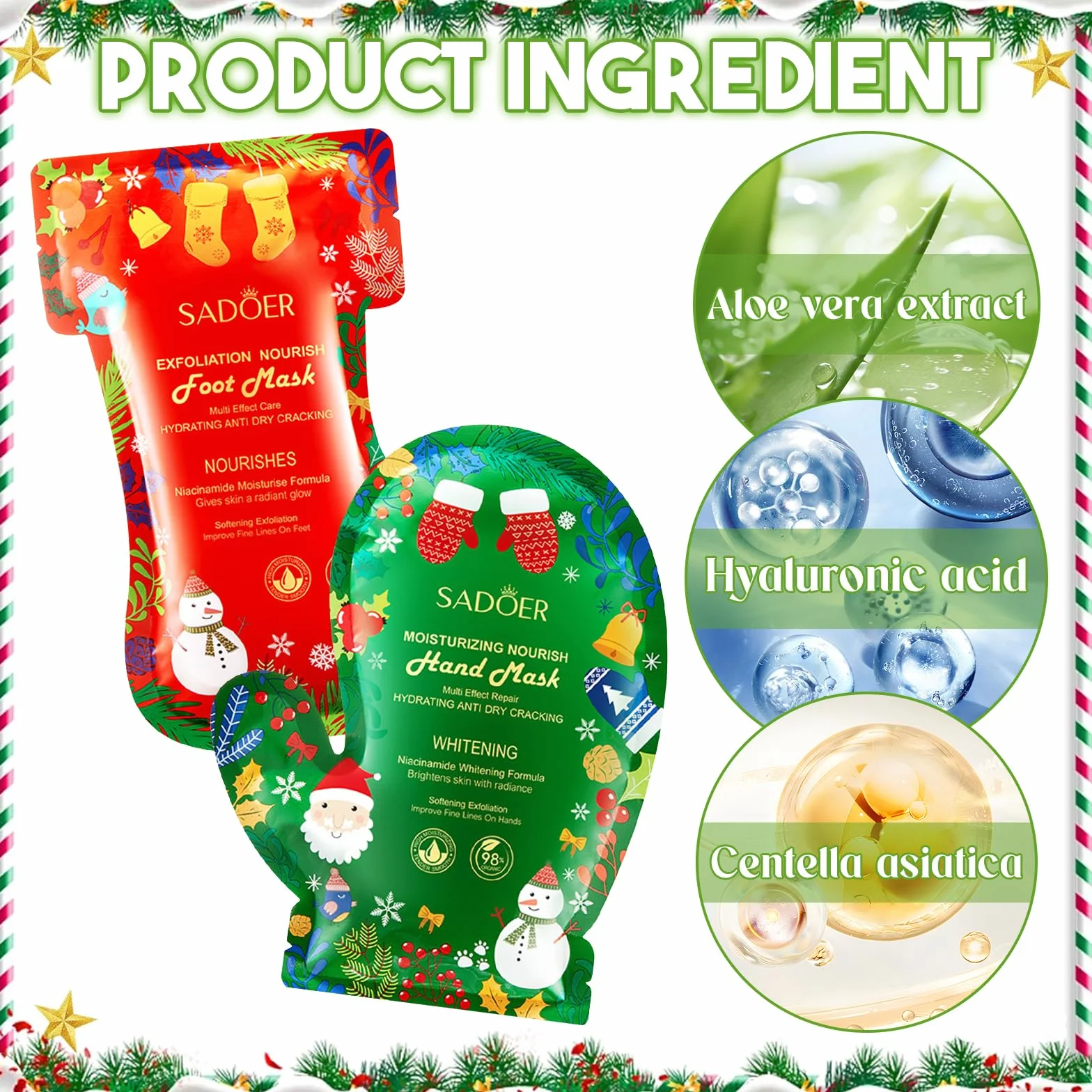 Masque Pied Peeling Exfoliant + Masque Main Hydratant, 3 Paires, Soin Pieds Secs et Abîmés