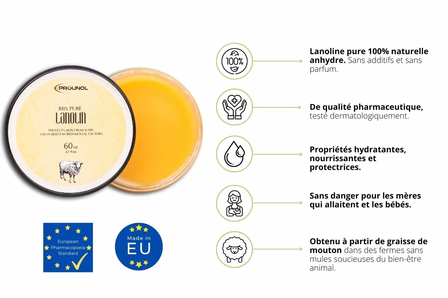PROUNOL Lanoline Pure 60 ml Crème pour les peaux très sèches