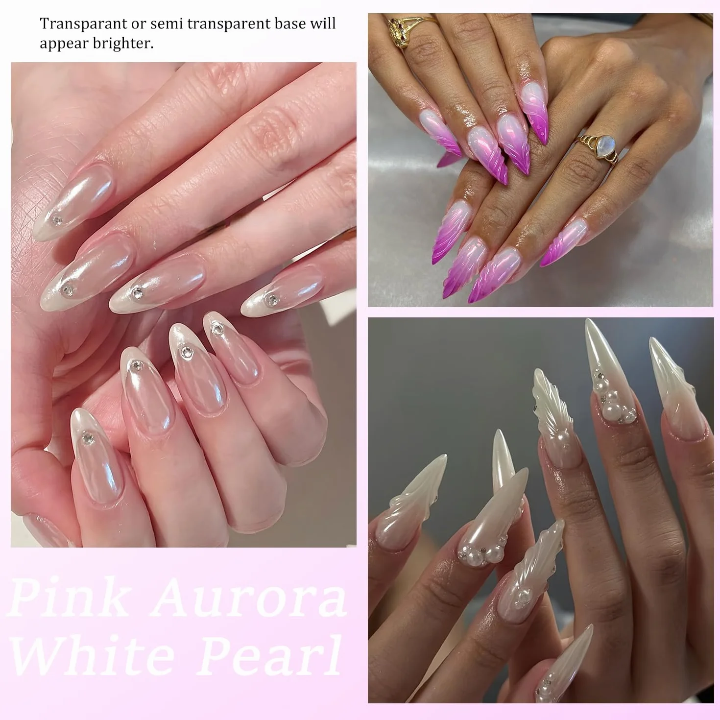 Poudre Chrome Ongle 4 Couleur Nail Art Or Argent Blanc Perle Rose Aurore Effet Miroir Métallique Pigment