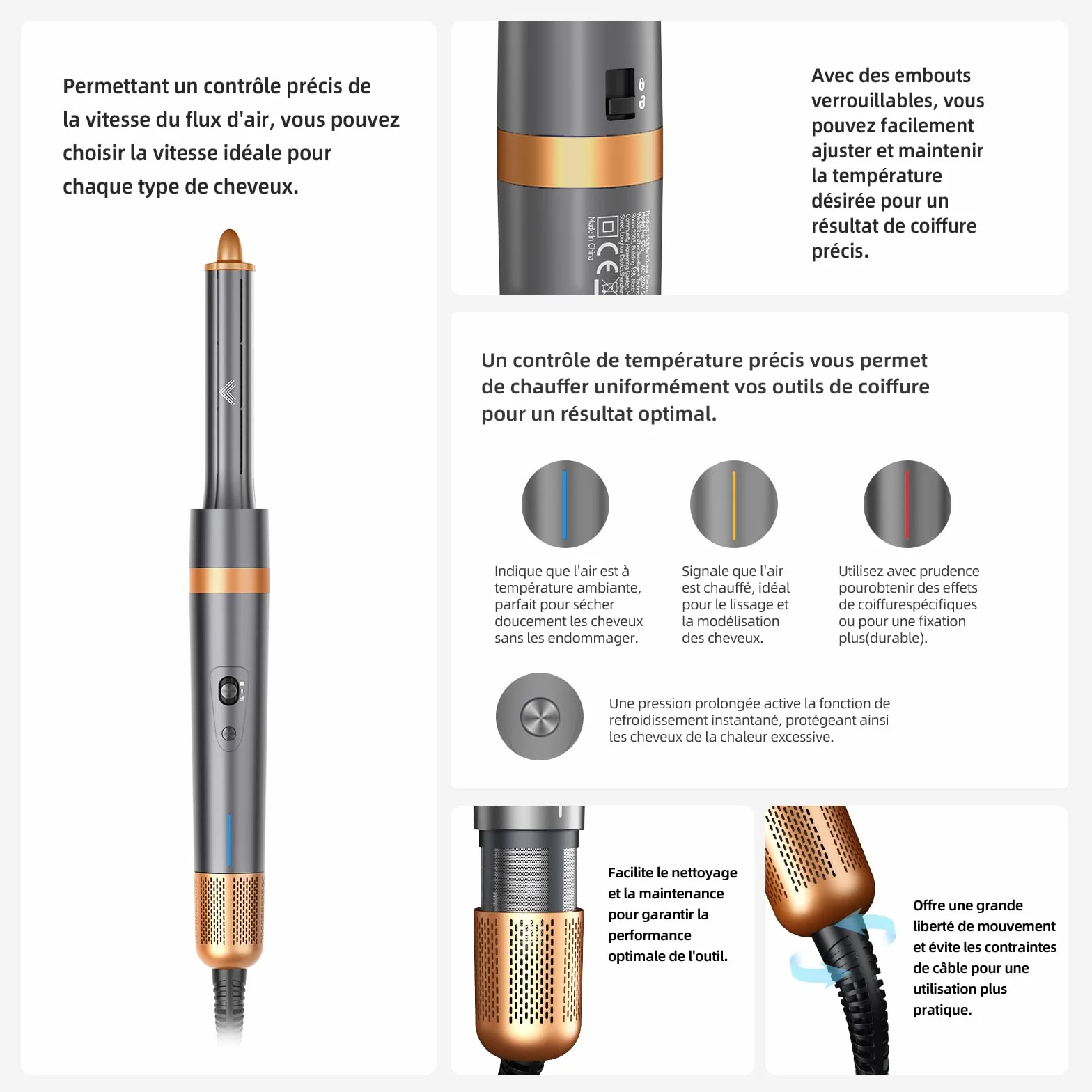 Lonique Air Styler Brosse Soufflante 6-en-1 Haute Vitesse 120K RPM Sèche-cheveux Boucleur à Air