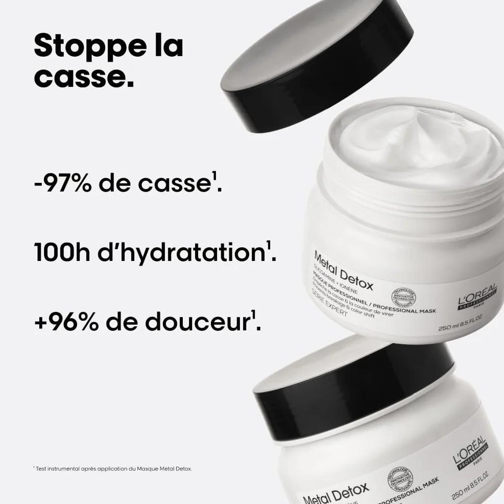 L'OREAL PROFESSIONEL Metal Detox Cheveux Secs Abîmés Hydratation 100h Casse 97% Raides Bouclés Colorés