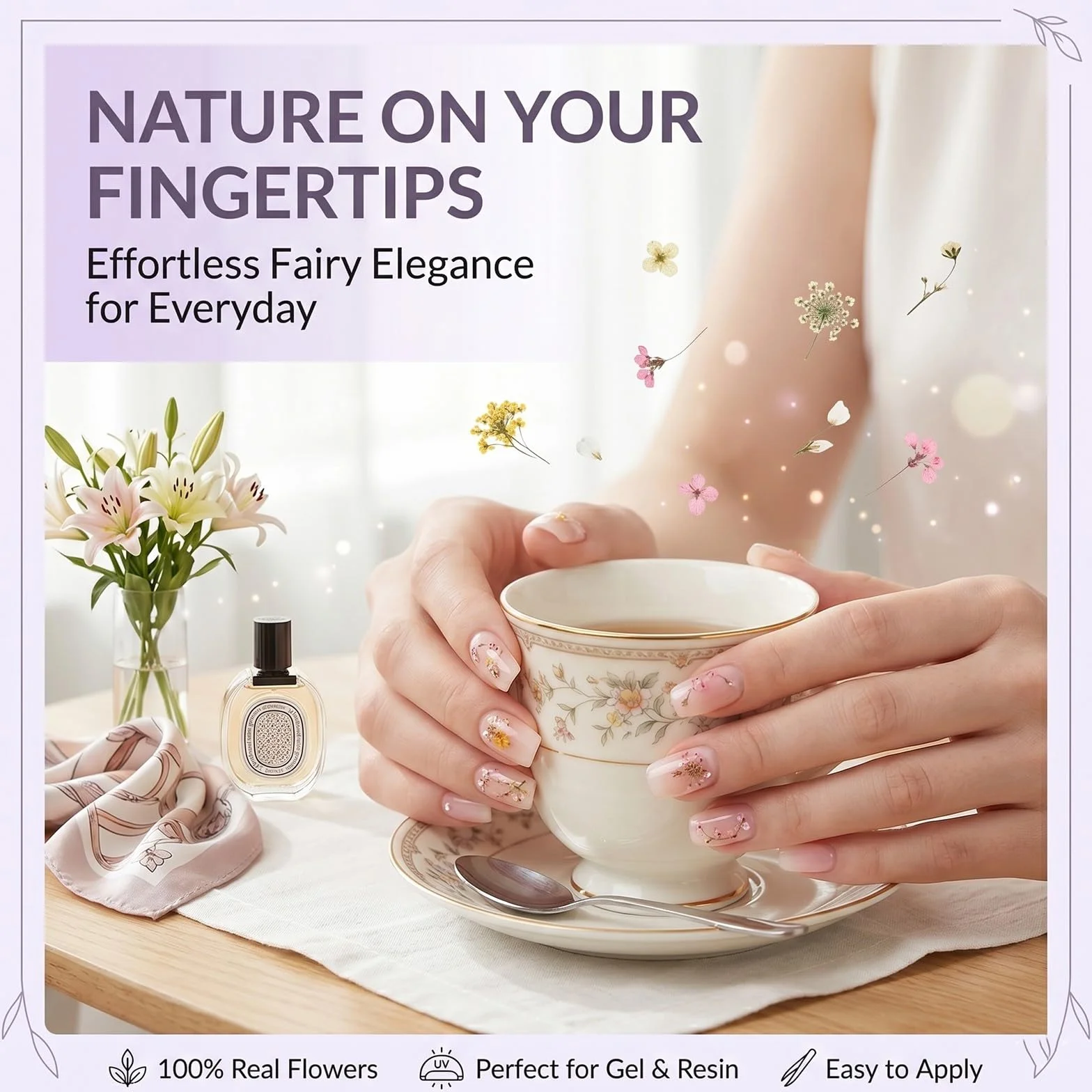Fleurs Séchées Ongles 3 Pièces Nail Art Décoration Naturelle Blanc Jaune Rose Accessoires Manucure DIY Résine
