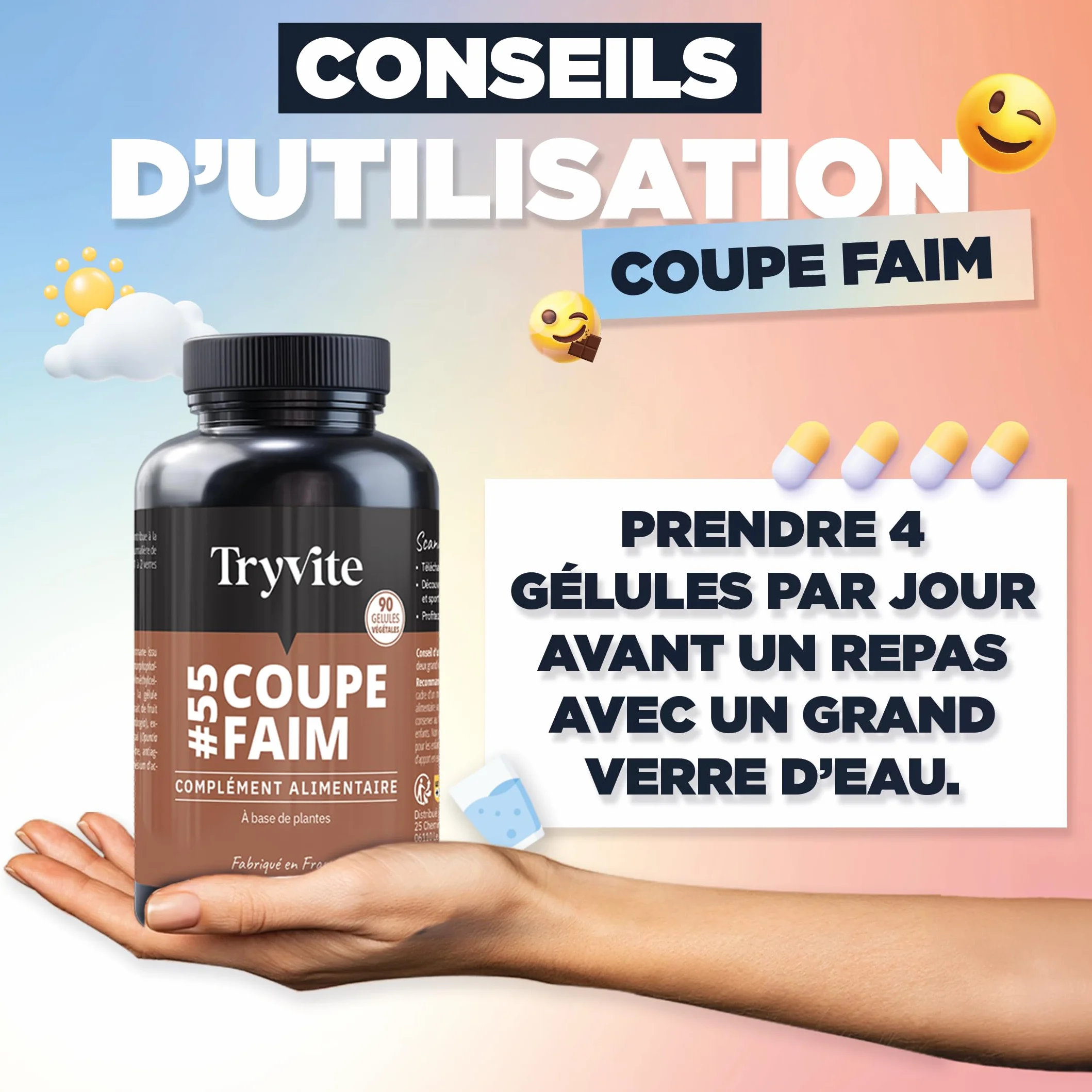 TRYVITE Glucomannane de Konjac 90 Gélules Formule Satiété Gestion des Portions Fabriqué en France