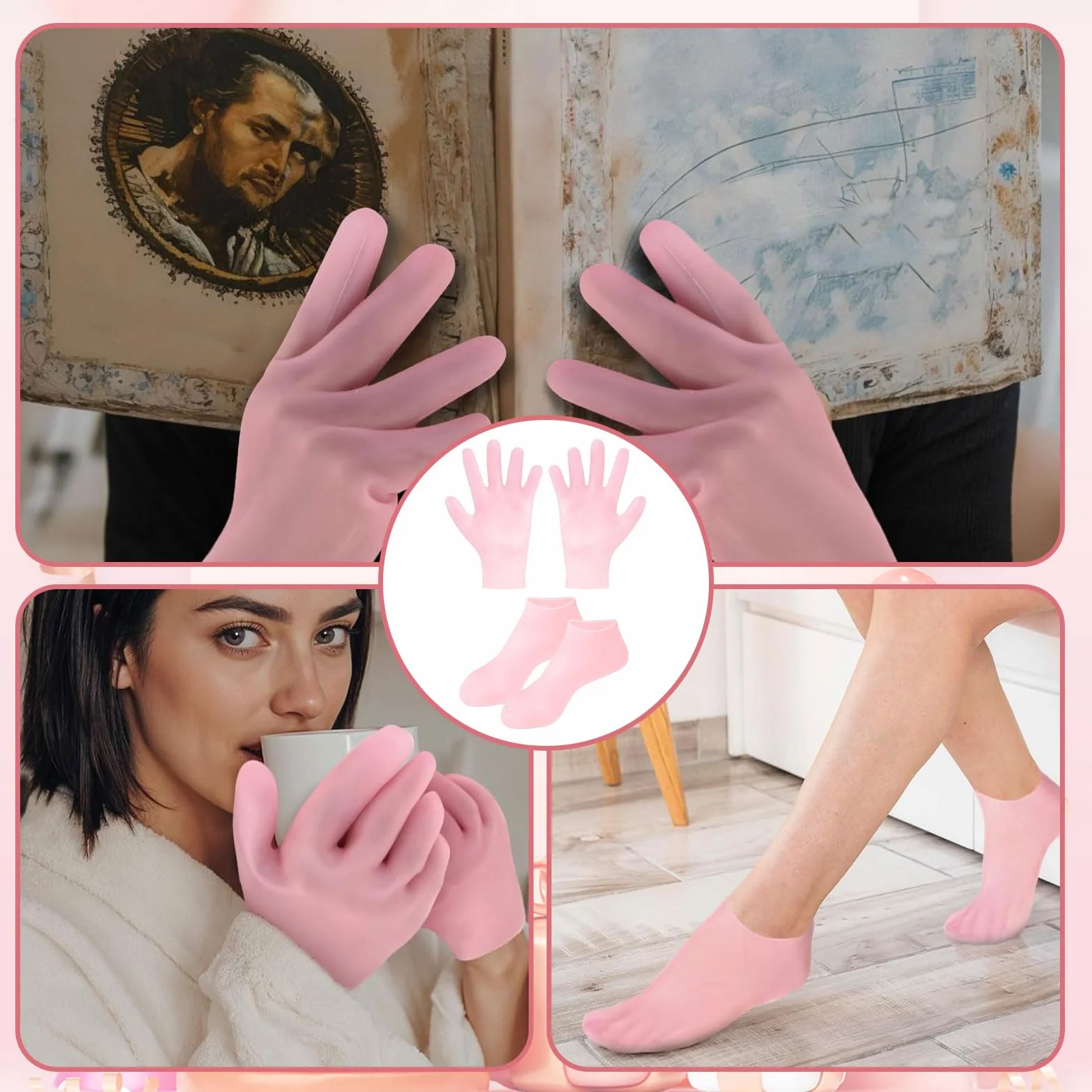 Chaussettes en silicone hydratantes pour femme, gants en silicone pour pieds secs et craquelés, soins des pieds après pédicure