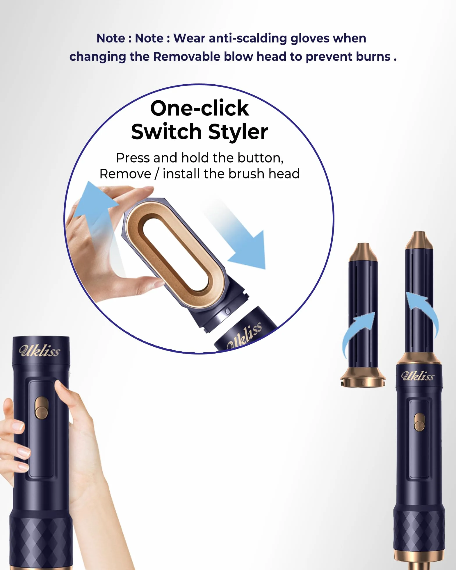 UKLISS Air Styler 6 en 1 Brosse Soufflante Brushing Bleu