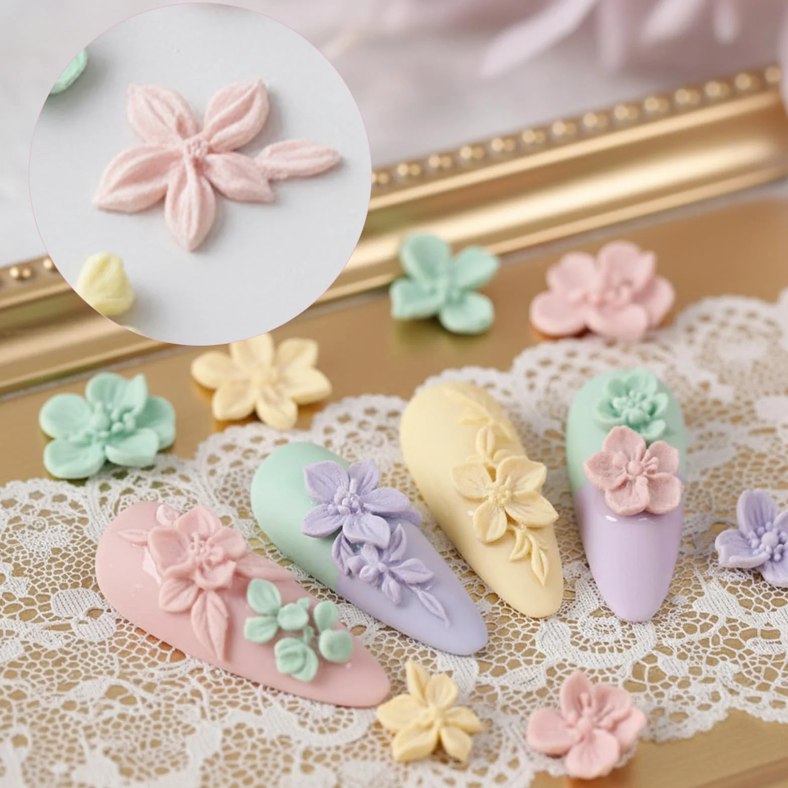Moule en silicone 3D fleurs pour Nail Art, Gel et Résine