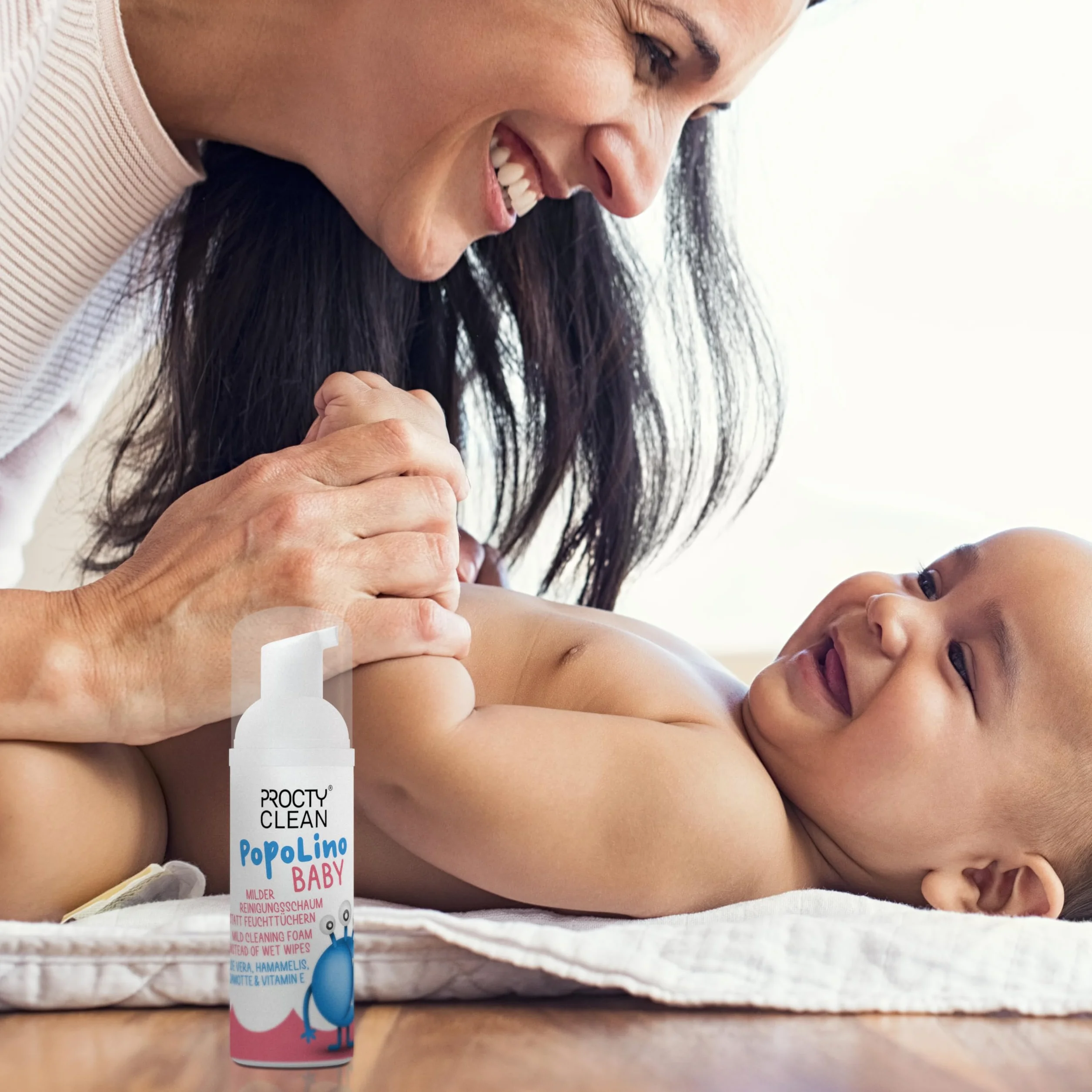 ProctyClean PopoLino Baby Mousse nettoyante douce au lieu de lingettes humides aloe vera hamamelis vitamine E