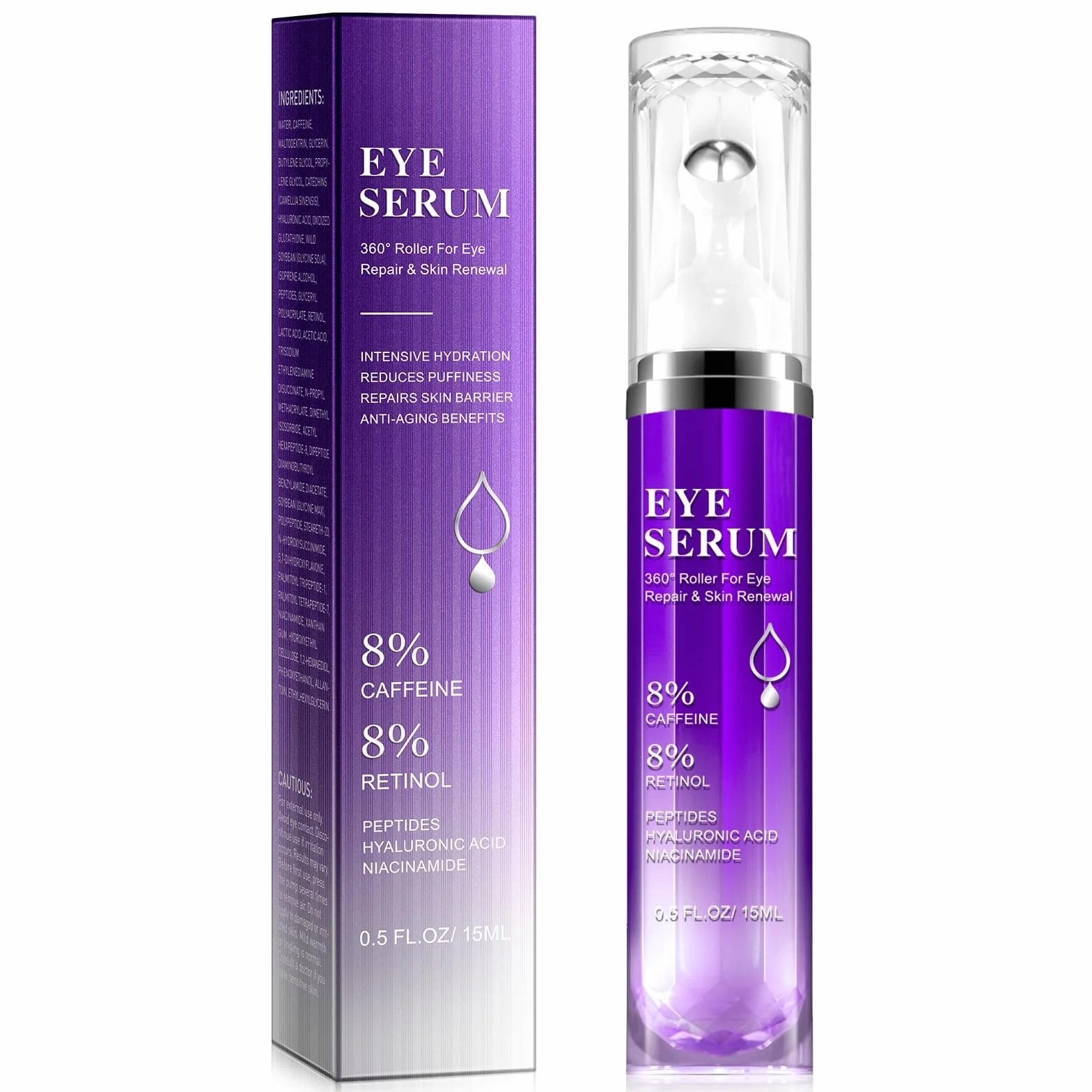 Sérum Pour Les Yeux Avec Roller Ball, Rétinol Et Acide Hyaluronique 15Ml