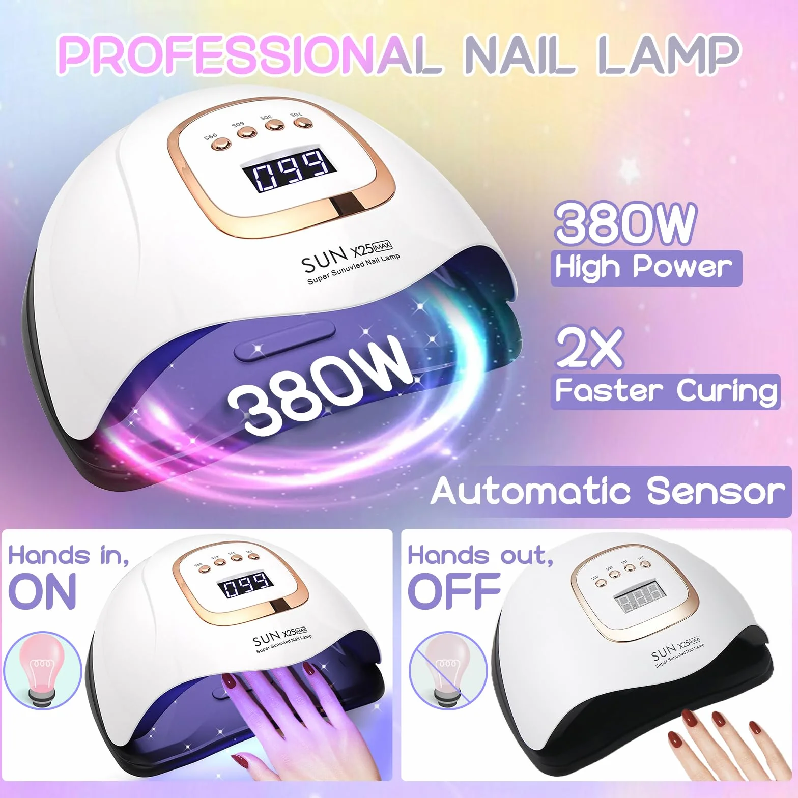 380W Lampe UV Ongles Gel avec 81 Perles, 4 RéGlages De Minuterie Lampe Uv Ongles Semi Permanent Avec LCD Ecran, Capteur Automatique UV Lamp Nails pour Maison et Salons de Manucure Professionnels